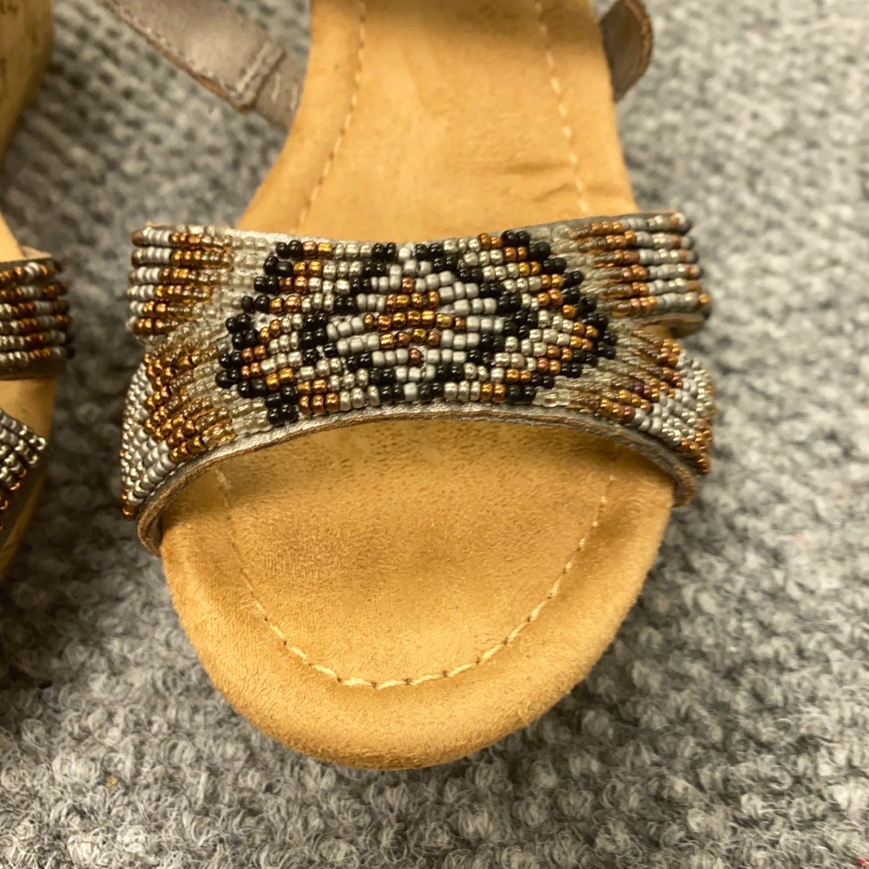 Minnetonka MINNETONKA Womens Sandals Size 7 Pewter Beaded Wedge Cork Southwestern Open Toe Size US 7 / IT 37 - 2 Thumbnail