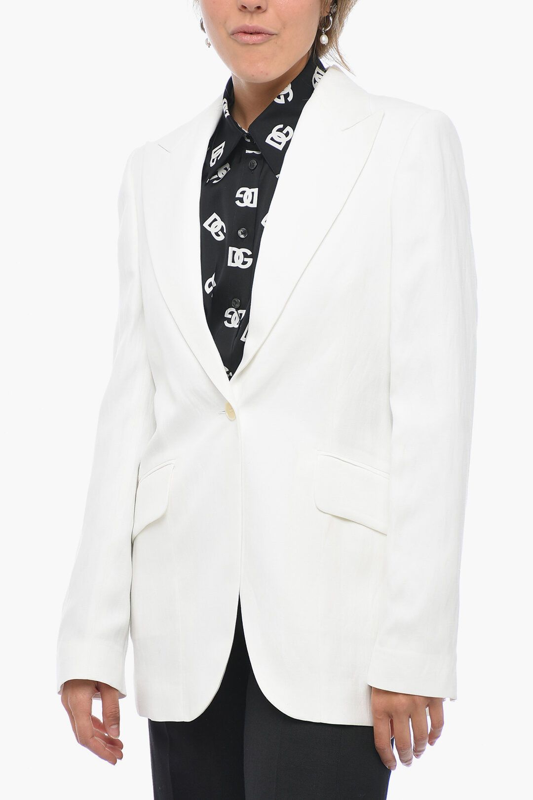 Stella McCartney og1mm0824 One-Button Flax Blend Blazer in White Size M / US 6-8 / IT 42-44 - 1 Thumbnail