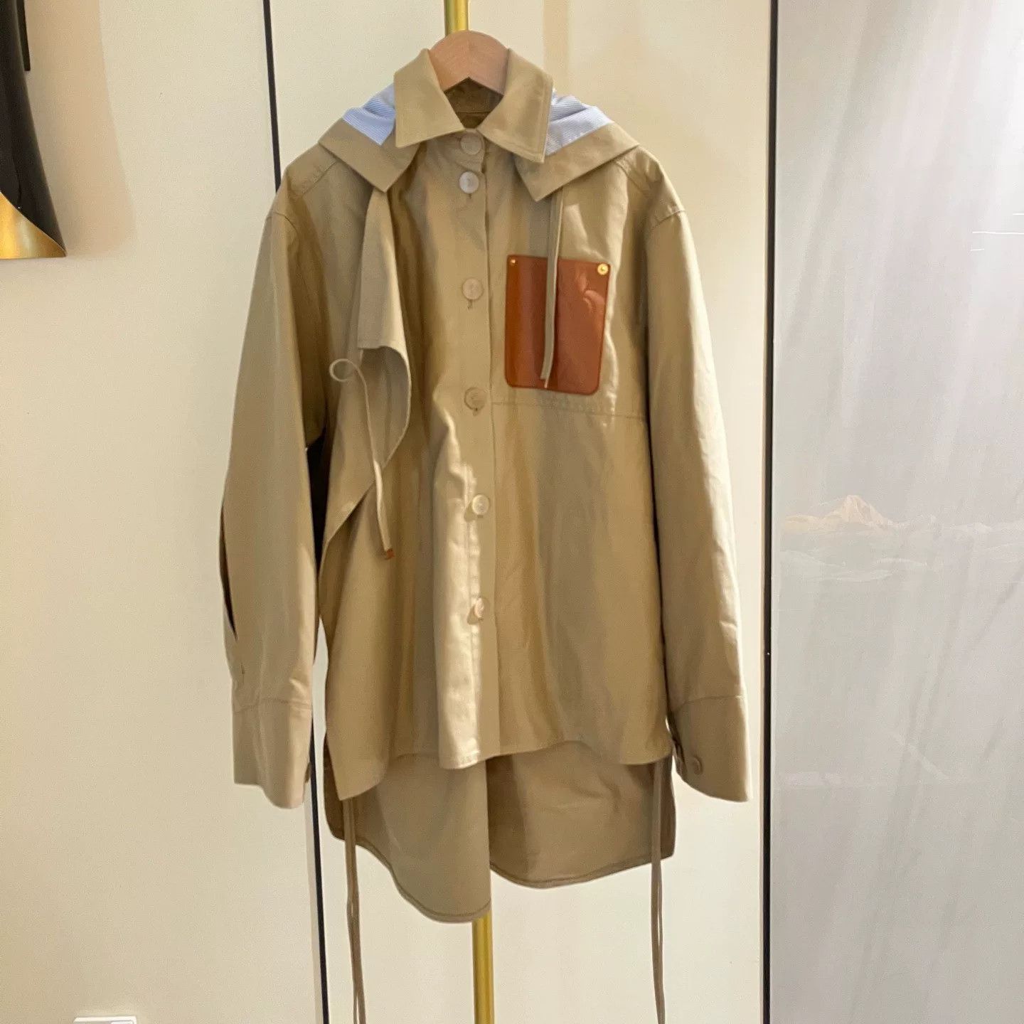 Loewe beige and blue striped hooded casual coat Size US S / EU 44-46 / 1 - 1 Thumbnail