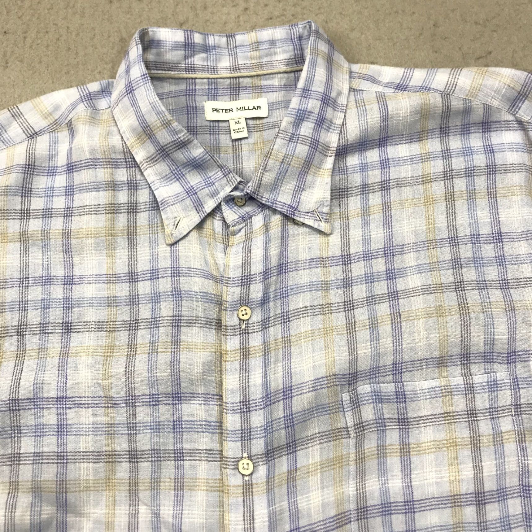 Peter Millar Peter Millar Shirt Mens XL Blue Check 100% Linen Beachwood Sport Casual Button-Up Short Description: None Size US XL / EU 56 / 4 - 2 Thumbnail