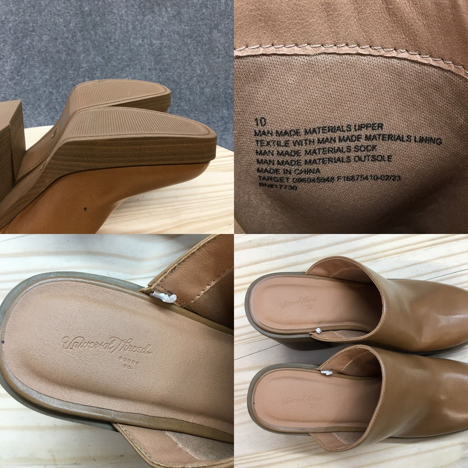 Vintage Universal Thread Heels Women Platform Mule Brown Faux Leather Slip On 10" Size US 10 / IT 40 - 9 Thumbnail