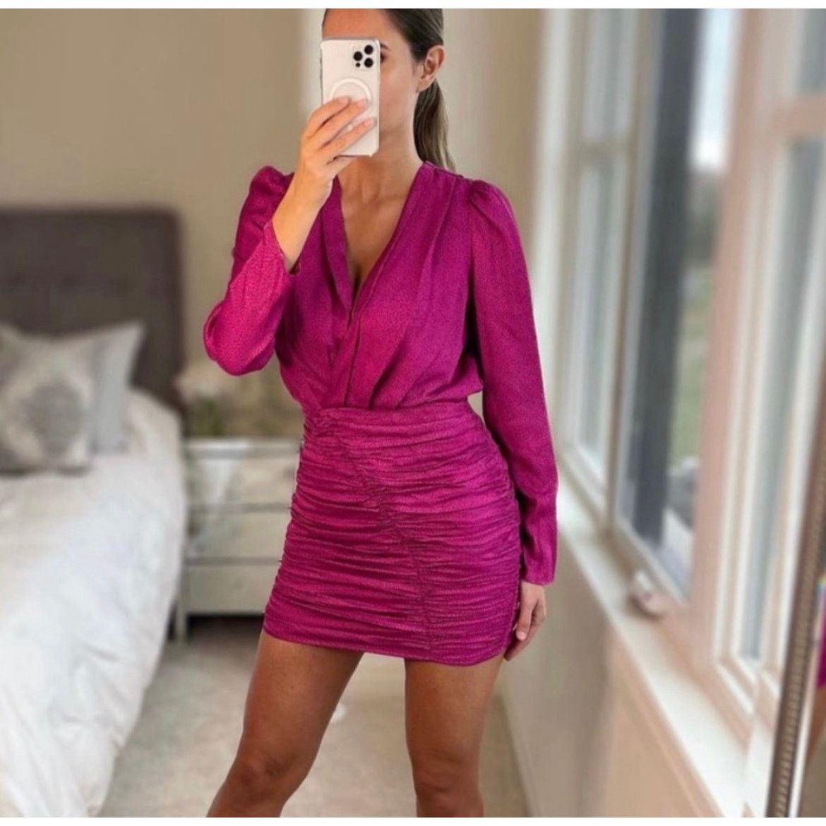 Zara ZARA BLOGGER FAVORITE SATIN EFFECT PRINT DRESS FUCHSIA Size L / US 10 / IT 46 - 5 Thumbnail