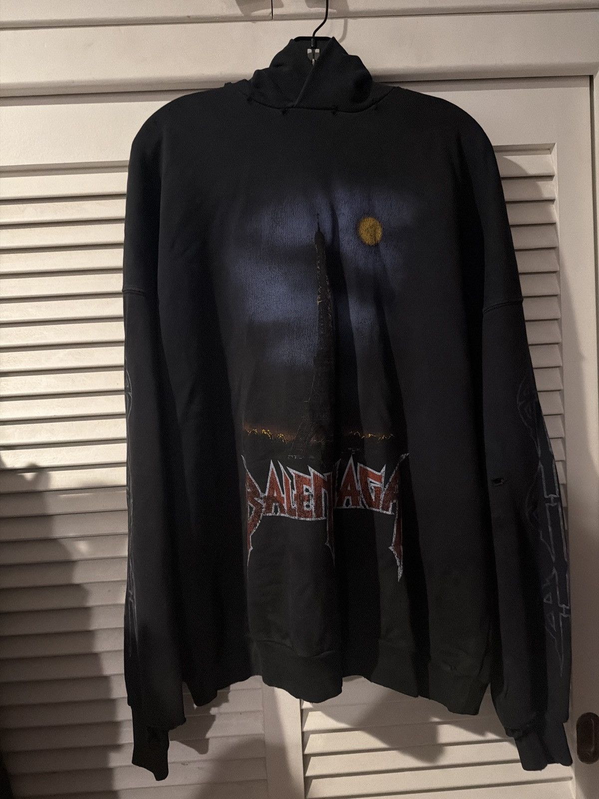 Balenciaga paris moon Distressed black hoodie size 1