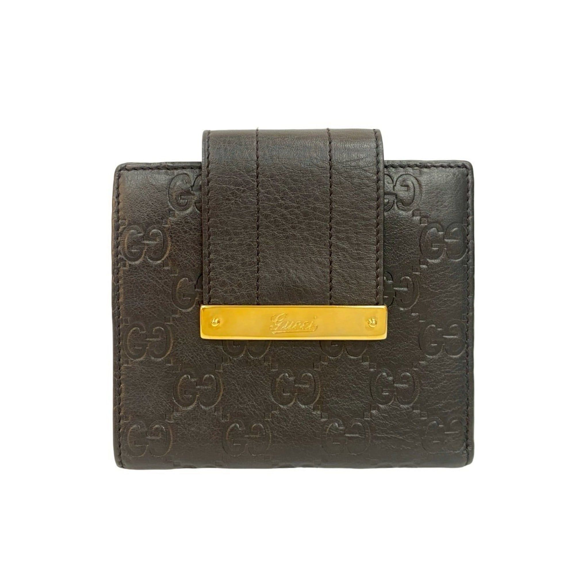 Gucci Guccissima GG Pattern Leather Bi-Fold Wallet, Brown, 29221, Women's