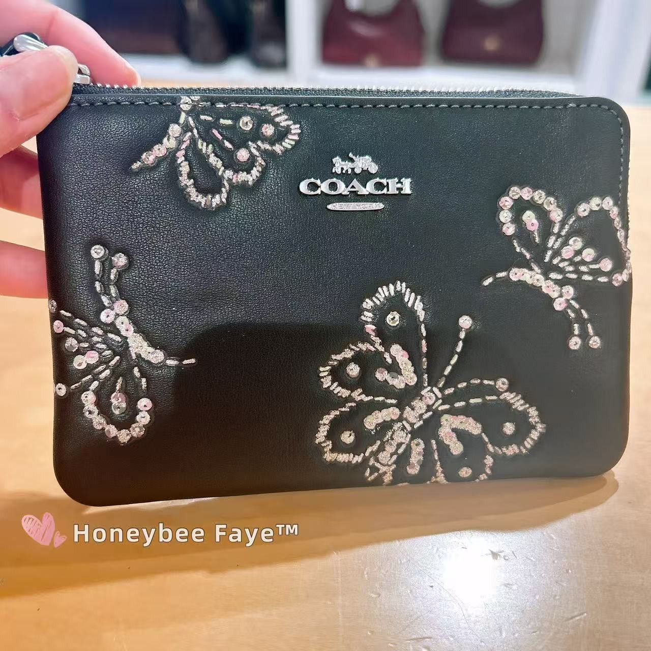 Coach Corner Zip Wristlet With Sparkly Butterfly Print CCJ72 Size ONE SIZE - 2 Thumbnail