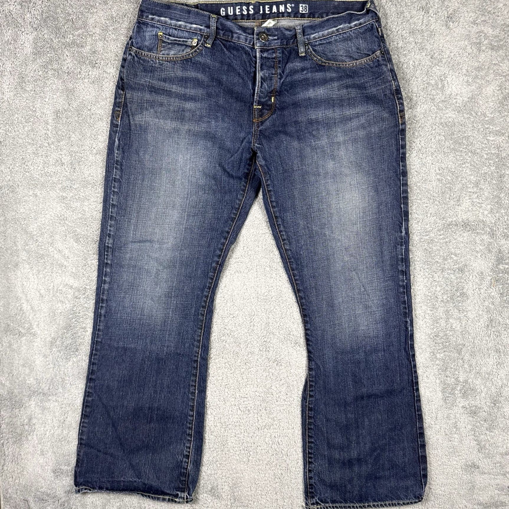 Guess VINTAGE Guess Jeans Falcon Jeans Mens 38x32 LA Whisker Bootcut Dark Blue Denim Y2K Baggy Jeans Mens Regular 38 Blue City Classic Mens Size US 38 / EU 54 - 2 Thumbnail