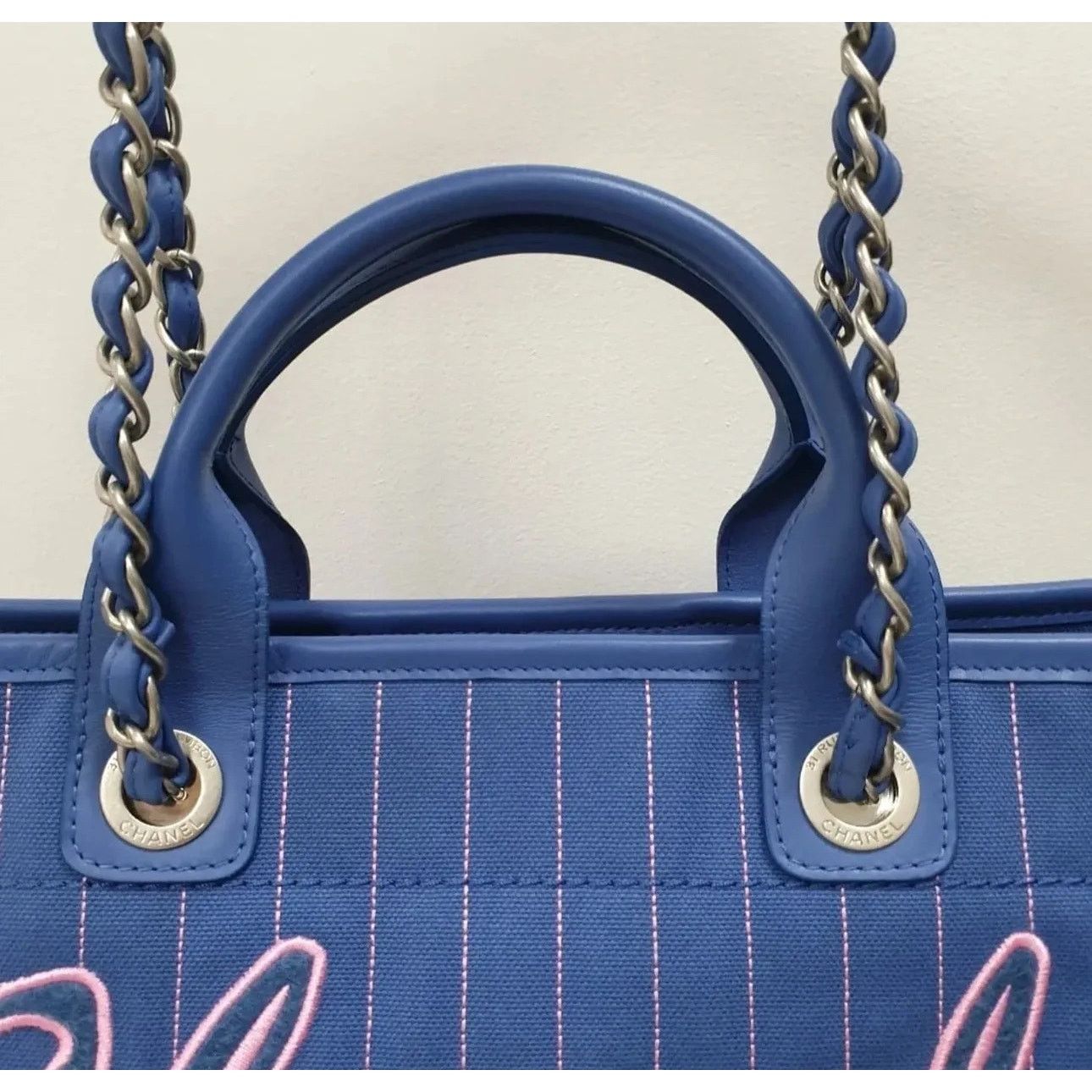 Chanel Chanel Deauville Tote Pinstripe Cotton Medium Size ONE SIZE - 4 Thumbnail