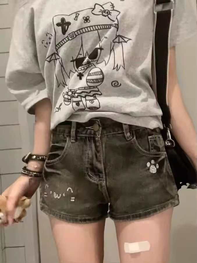 Japanese Brand Y2K Harajuku Anime Graphic Tee | One-Shoulder Oversized Top Size S / US 4 / IT 40 - 2 Thumbnail