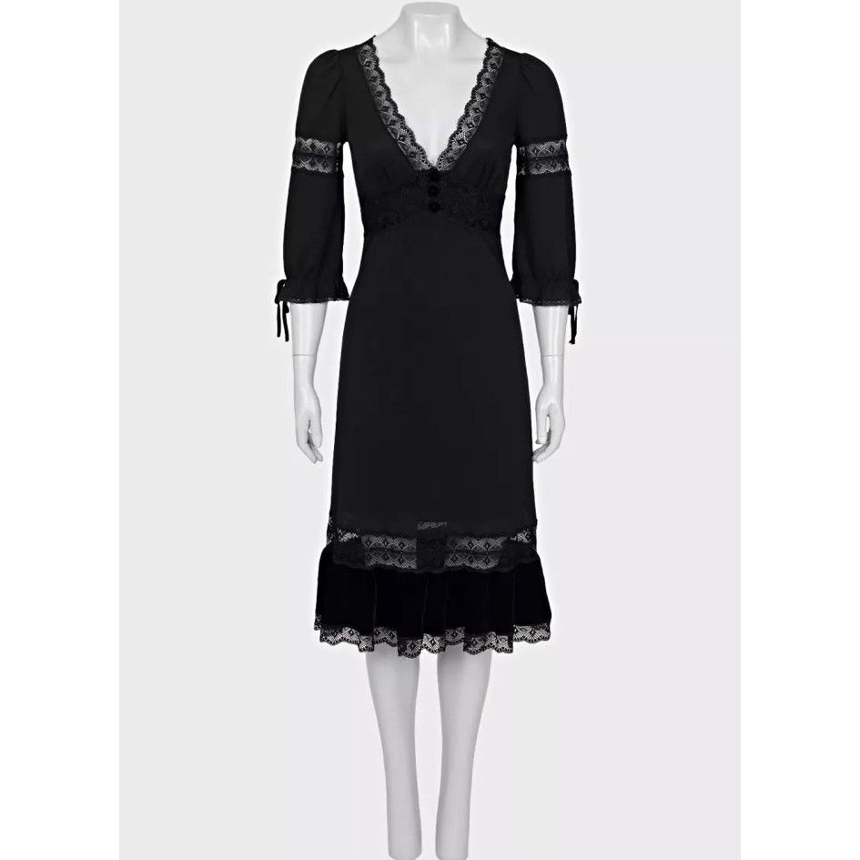 Dolce & Gabbana Dolce & Gabbana Black Velvet and Lace Dress - Size XS Size XS / US 0-2 / IT 36-38 - 1 Thumbnail