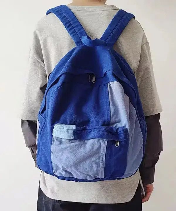 Japanese Brand Retro patchwork canvas backpack school bag aesthetic Size ONE SIZE - 2 Thumbnail