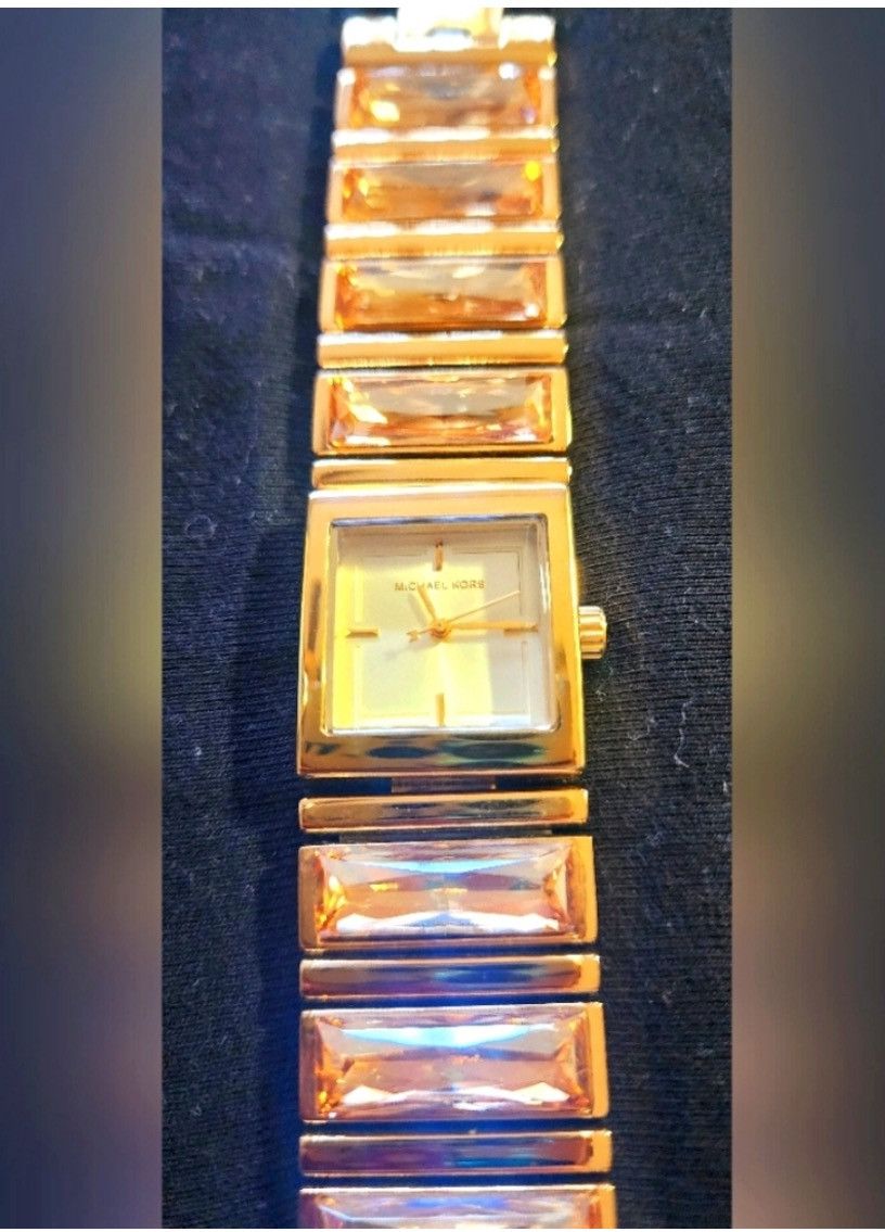 Michael Kors Michael Kors Gold Square Face Watch with Geometric Design Size ONE SIZE - 4 Thumbnail