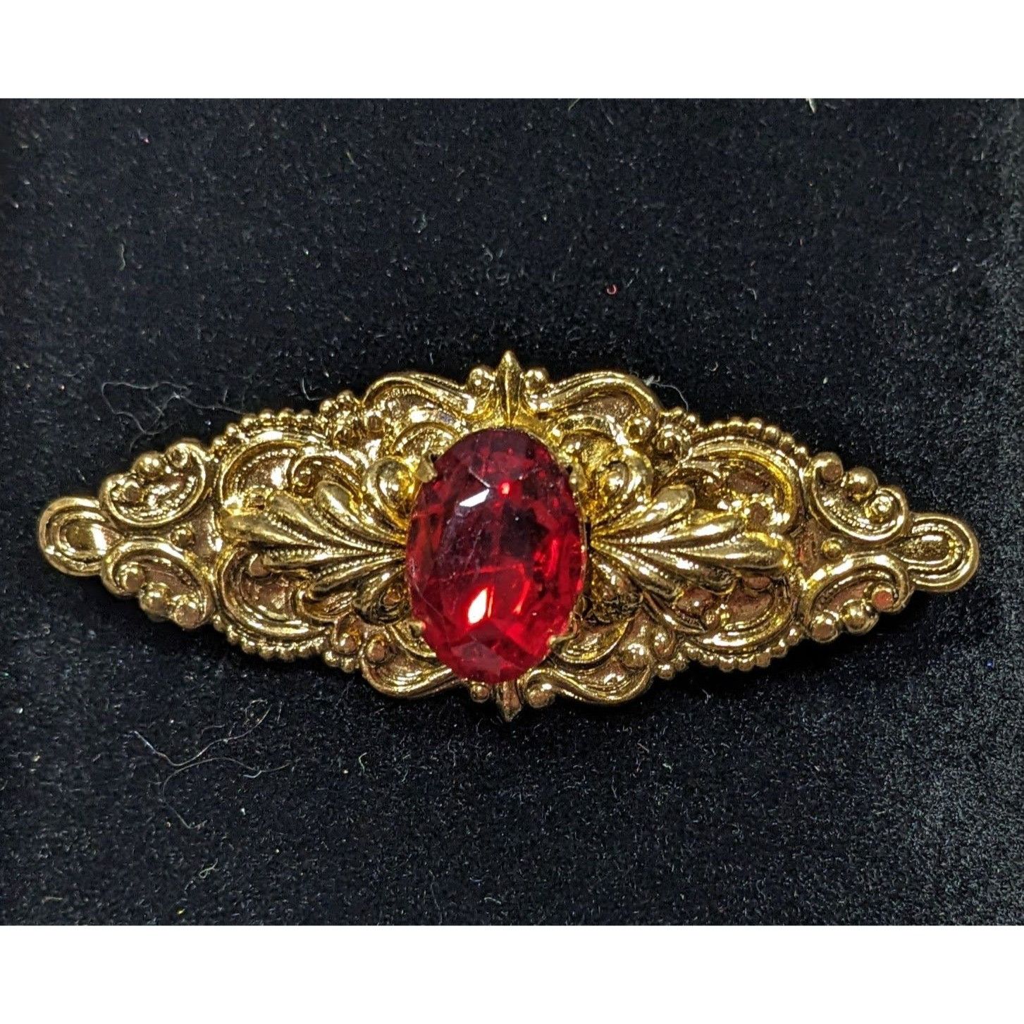 Other Vintage Victorian Vampire Red Gemmed Floral Brooch Size ONE SIZE - 3 Thumbnail