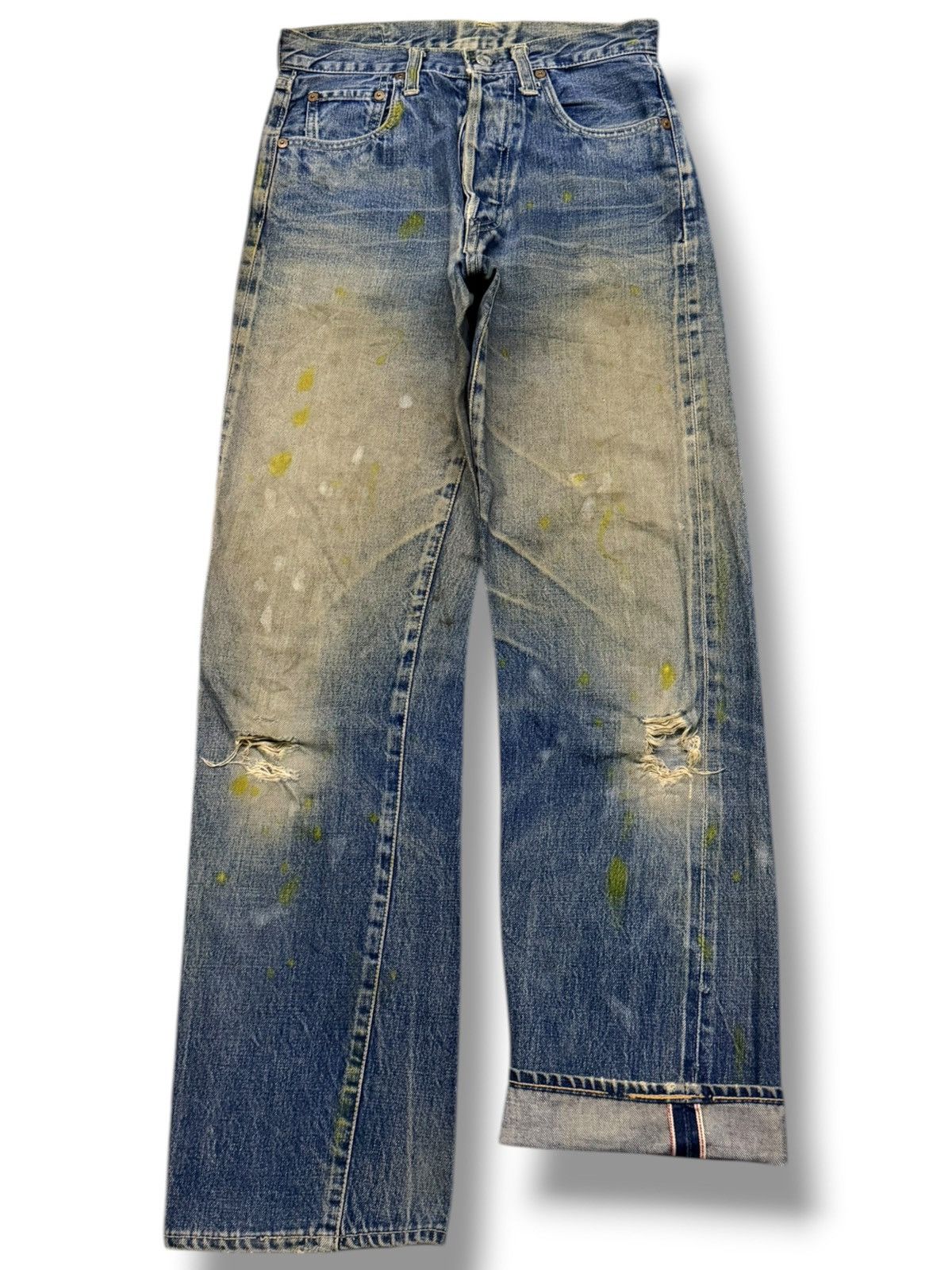 Denime Vintage 90s Denime Crazy Fade, Paint Splatter Selvedge | W27 Size US 27 - 2 Thumbnail