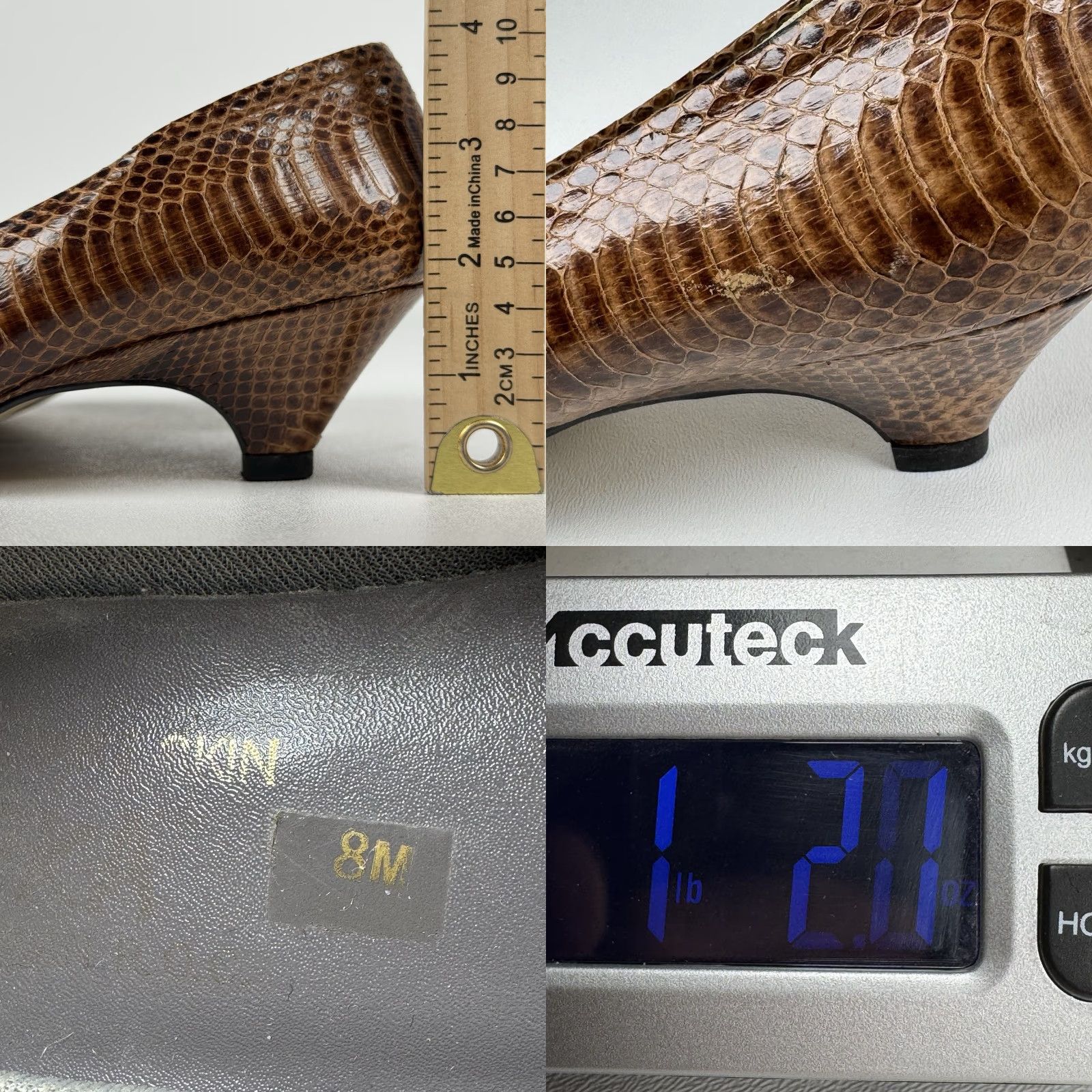 Skin VINTAGE Snake Skin Brown Leather Pumps Heels Womens 8 M Size US 8 / IT 38 - 8 Thumbnail