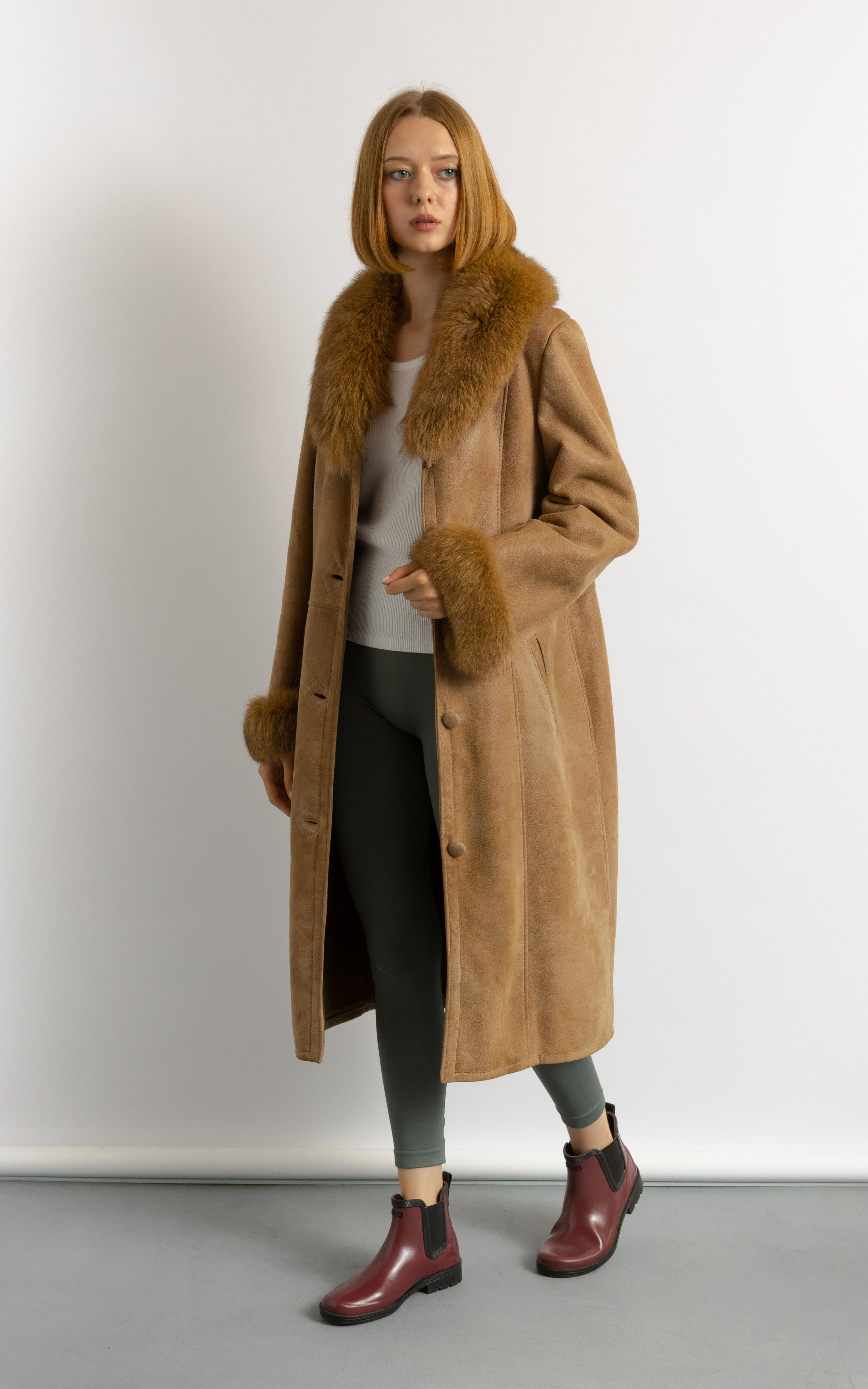 Vintage Suede Sheepskin Leather Shearling Fastens Coat M 5929 Size M / US 6-8 / IT 42-44 - 2 Thumbnail
