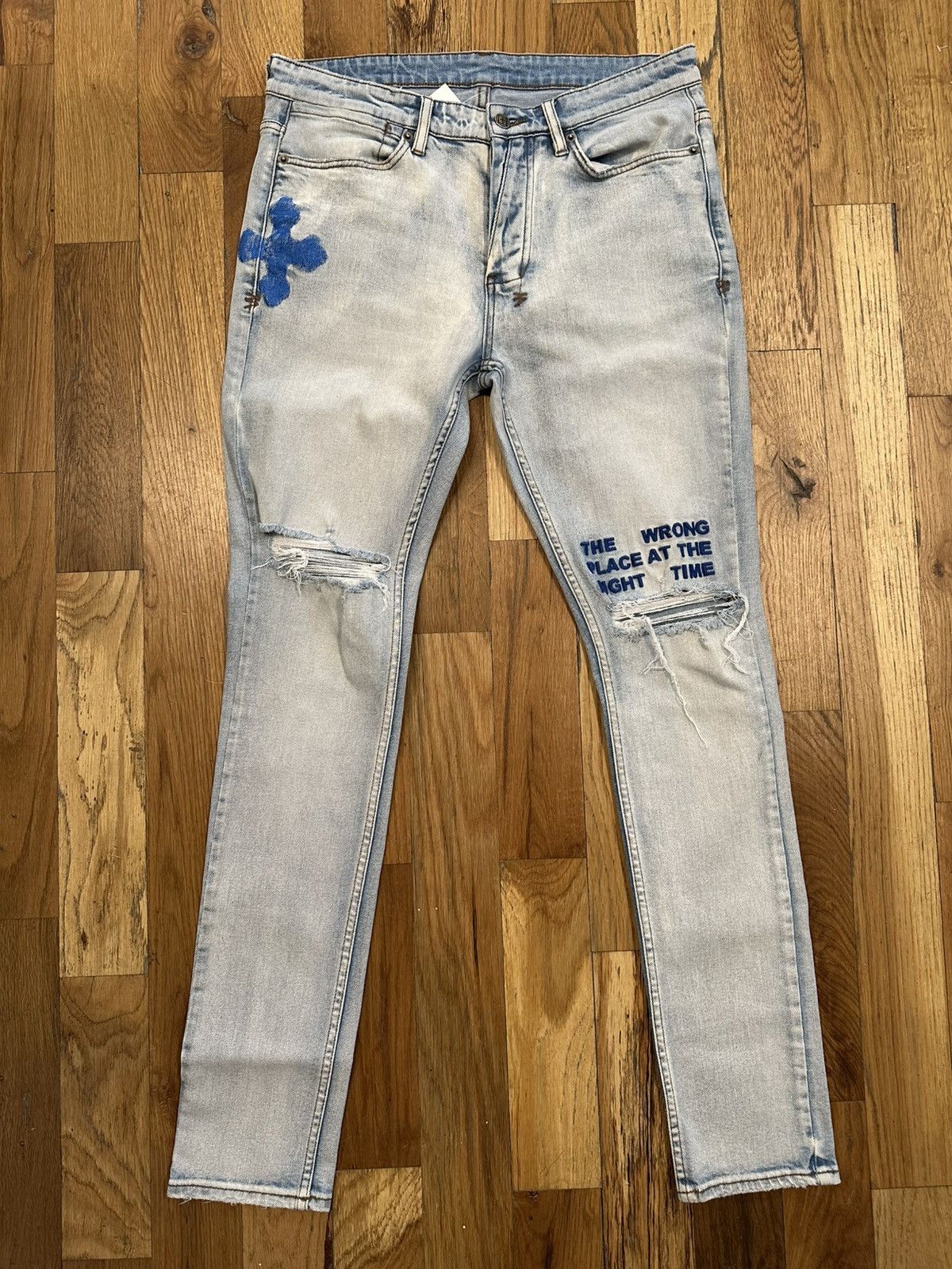 Ksubi Ksubi Blue Knee Spell Light Blue Denim Jeans Size 33 Size US 33 - 1 Thumbnail