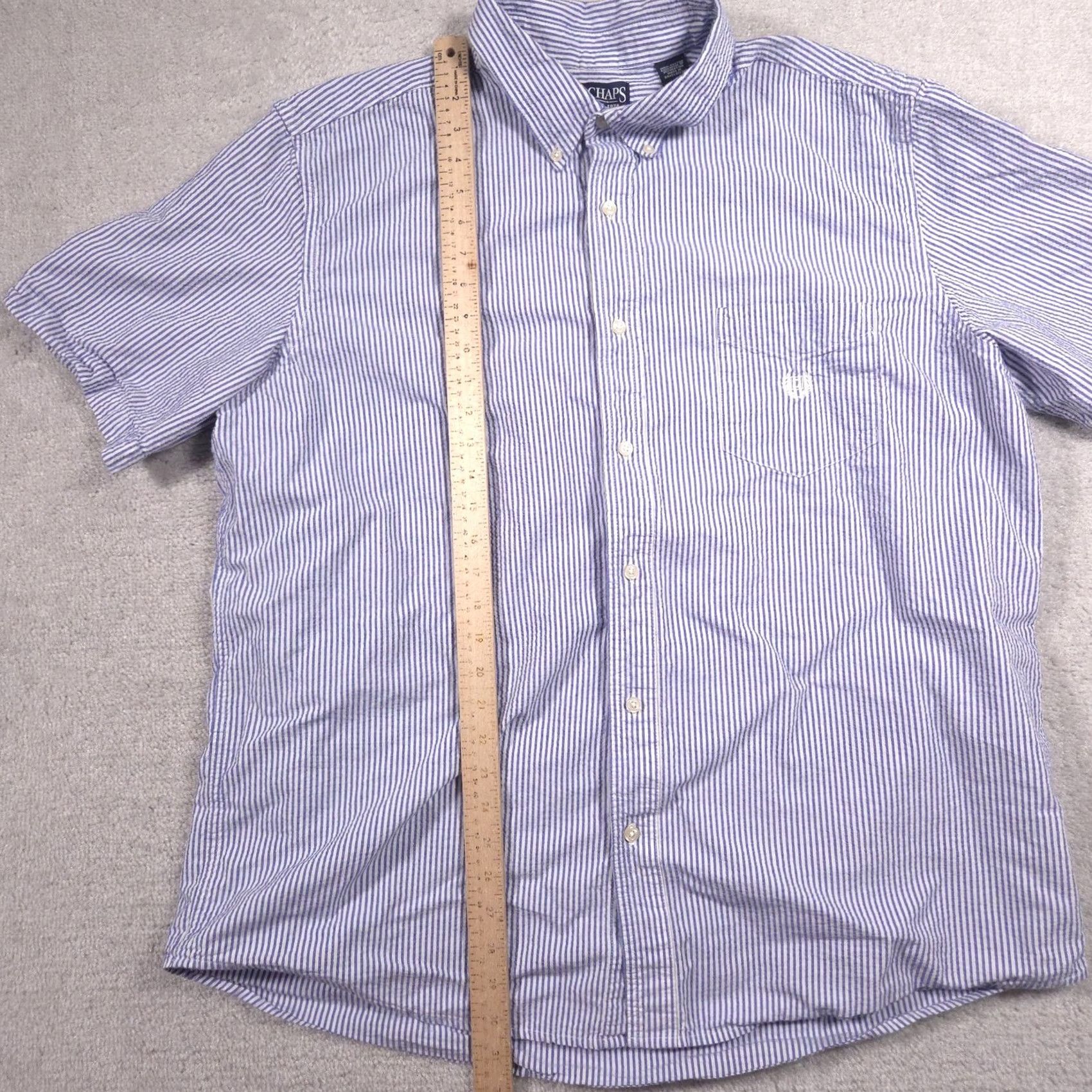 Chaps Chaps Shirt Mens 2XL Blue Stripe Short Sleeve Button Down Cotton Casual Size US XXL / EU 58 / 5 - 7 Thumbnail