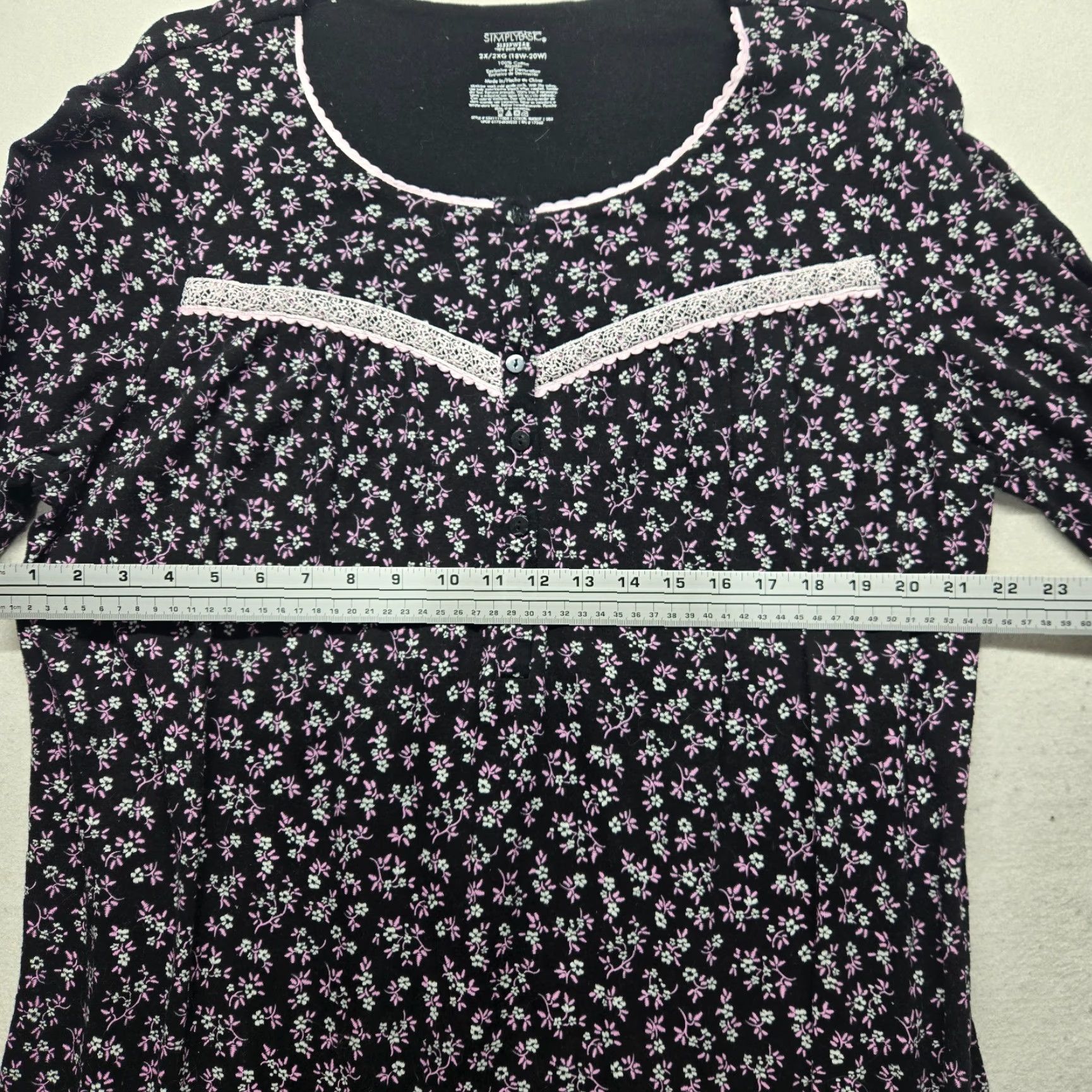 Vintage Simply Basic Nightgown Blue Flowers Floral Rose Lace Short Sleeve Sleepwear 2X Size 40" / US 18 - 4 Thumbnail
