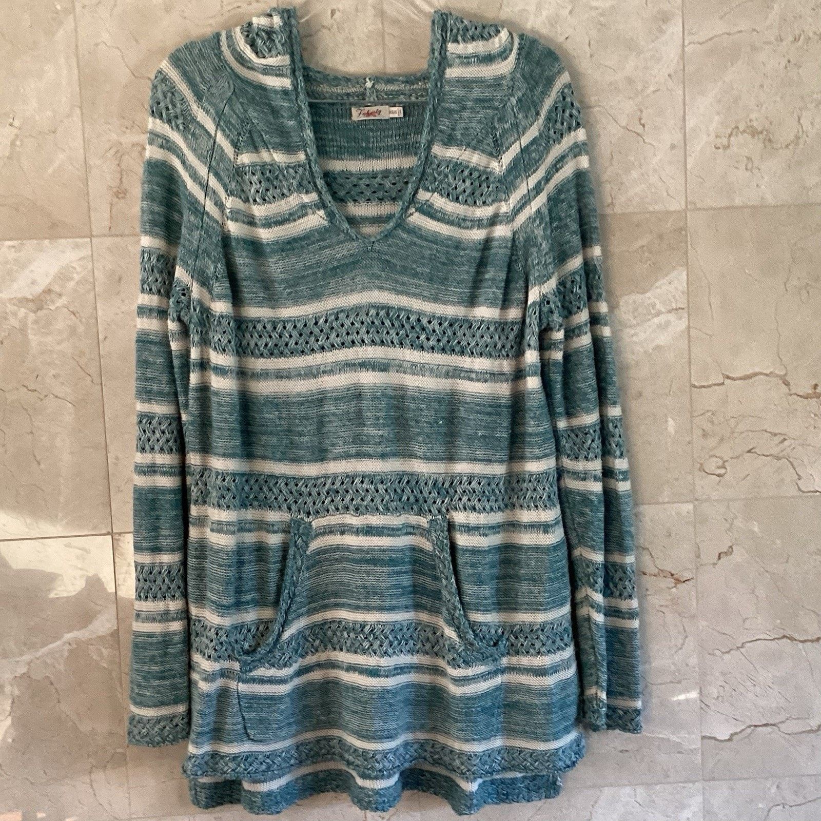 Faherty Faherty Hoodie Sweater XS/S Blue Teal Stripe, Linen Bamboo Size XS / US 0-2 / IT 36-38 - 1 Thumbnail
