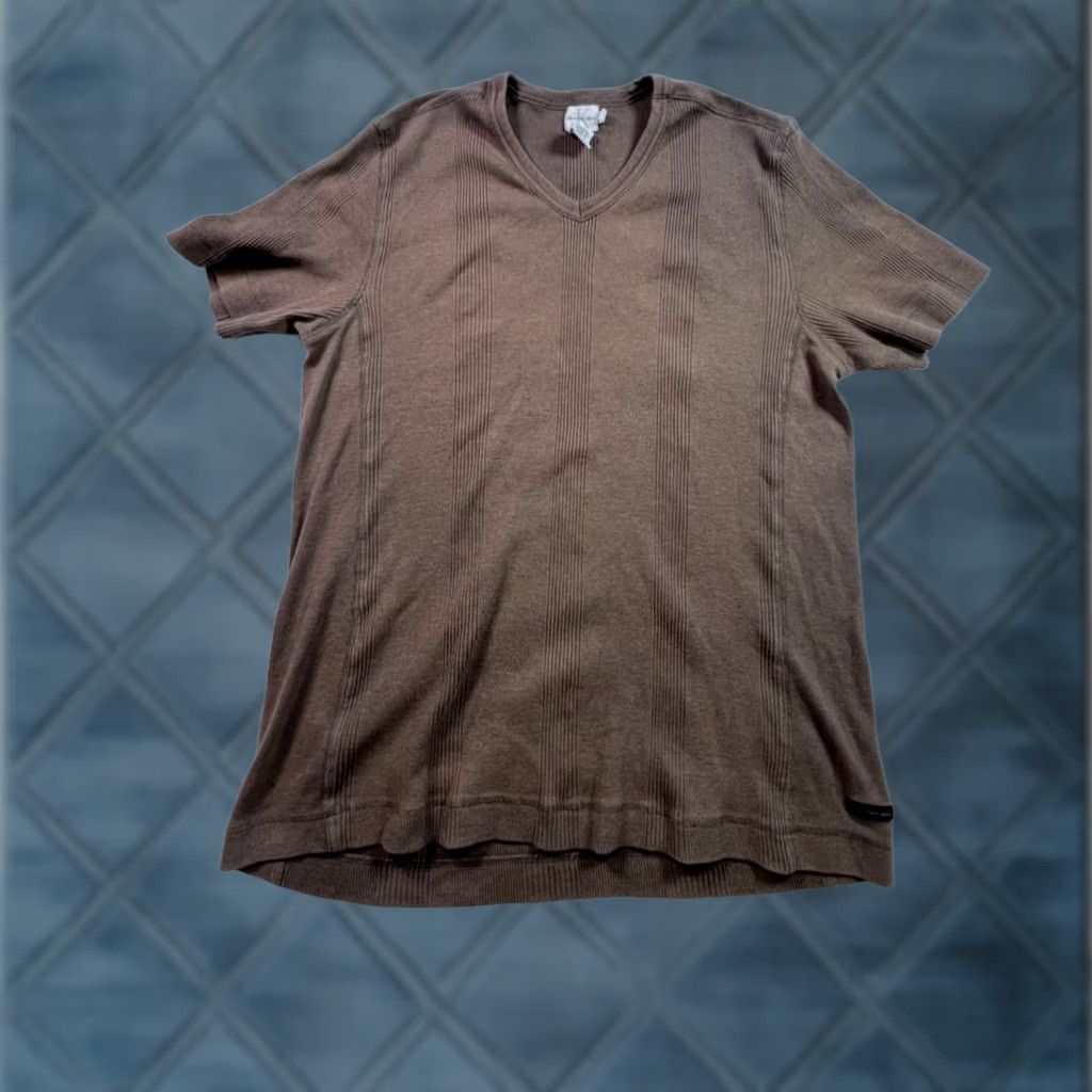 Calvin Klein Calvin Klein Ribbed V-Neck Shirt Men's L Brown Short Sleeve Pullover Knit Logo Slim Casual Shirt Size US L / EU 52-54 / 3 - 1 Thumbnail