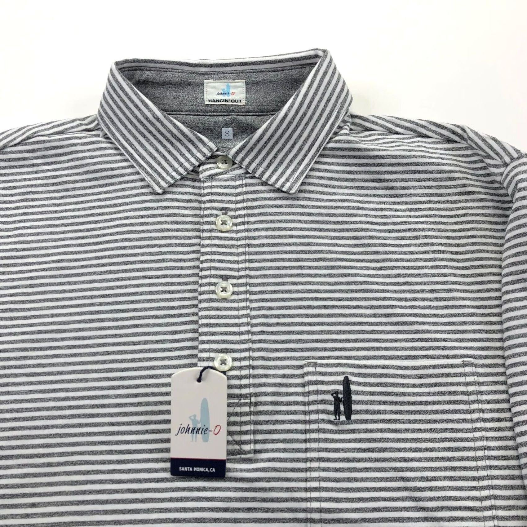 johnnie-O VINTAGE Johnnie-O Hangin' Out NWT Small Golf SS Stretch Button Polo Striped Shirt Gray Size US S / EU 44-46 / 1 - 2 Thumbnail