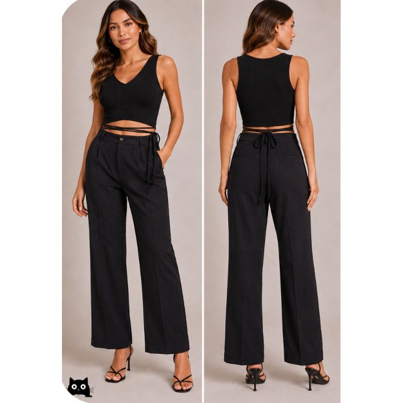 Reformation Reformation Black Knit V-Neck Crop Tank Tie Wrap Waist S Size S / US 4 / IT 40 - 2 Thumbnail