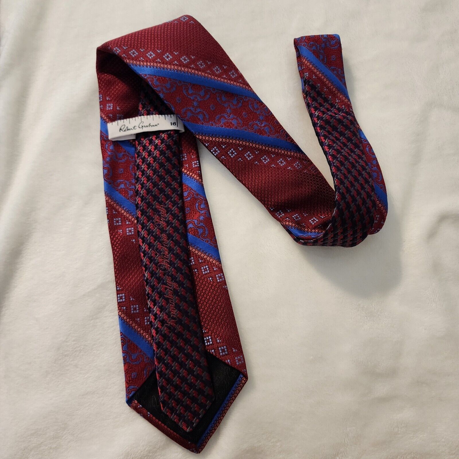 Robert Graham Robert Graham Silk Tie Necktie Royal Blue Stripe Geometric Size ONE SIZE - 1 Thumbnail