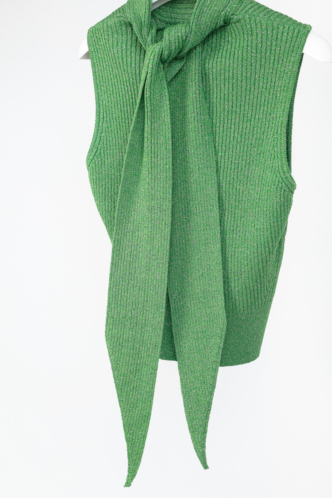 Ganni Ganni Flash Green Tie-Neck Glitter Knit Vest Size L / US 10 / IT 46 - 5 Thumbnail