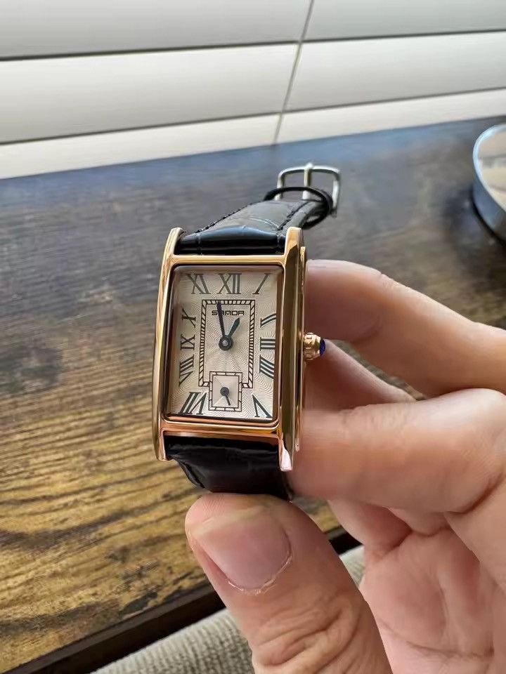 Jewelry RECTANGULAR Watch - Roman Numeral Dial - Embossed Leather Size ONE SIZE - 1 Thumbnail