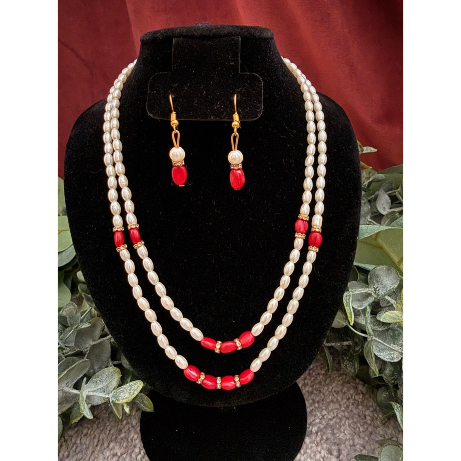 & Other Stories Pearl and Red Bead Double-Strand Necklace Set Size ONE SIZE - 1 Thumbnail