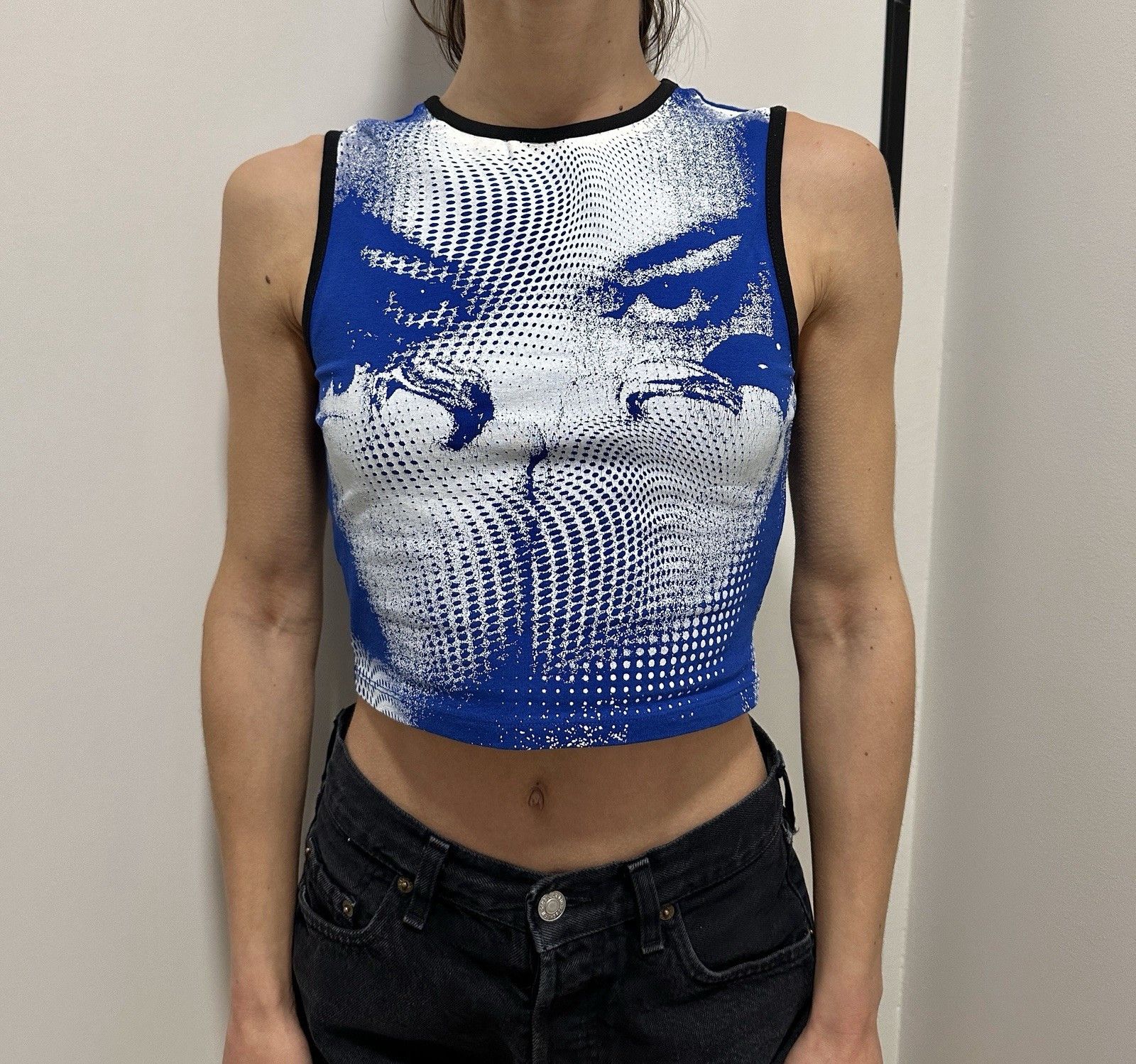 Jaded London Jaded London Blue Face Print Crop y2k Cotton Top Size XS / US 0-2 / IT 36-38 - 1 Thumbnail