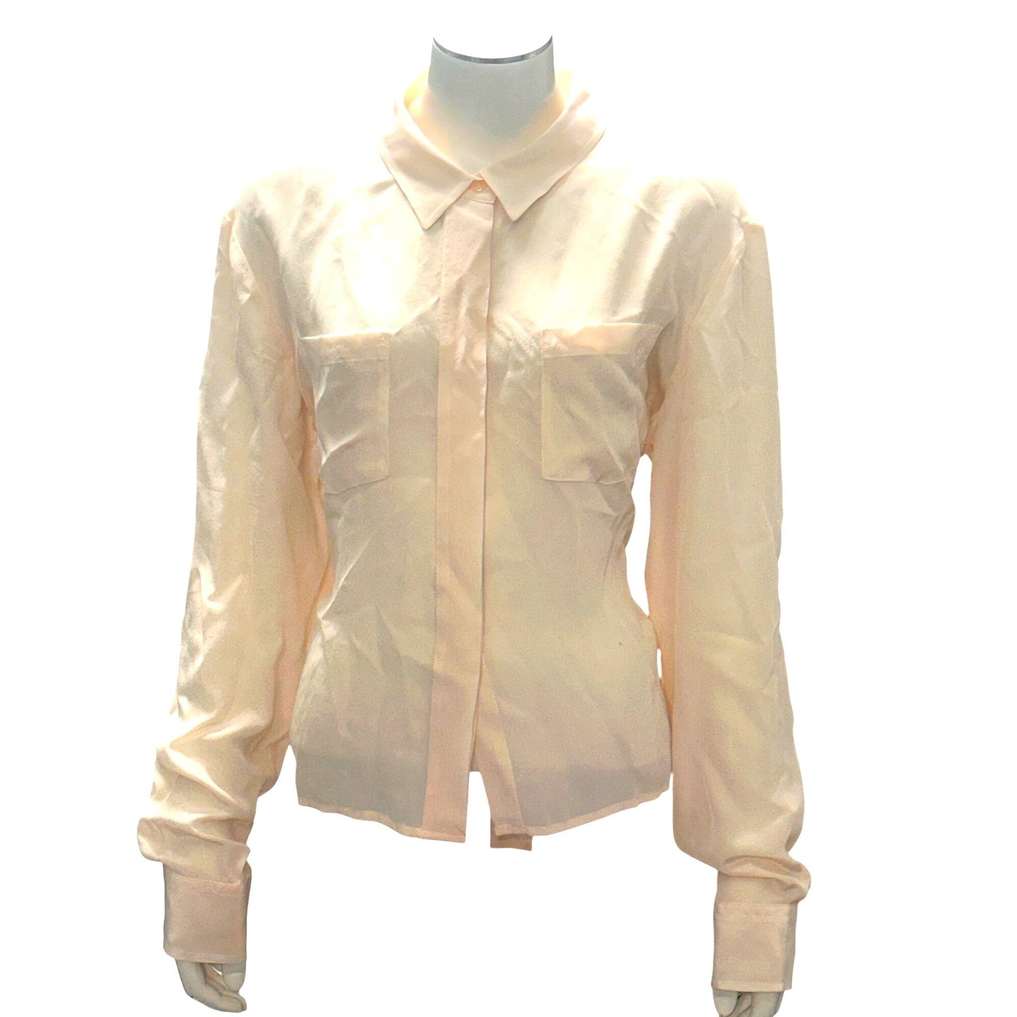 Other Moda International Large Ivory Sheer Silk Blouse Slit Back C Size L / US 10 / IT 46 - 2 Thumbnail