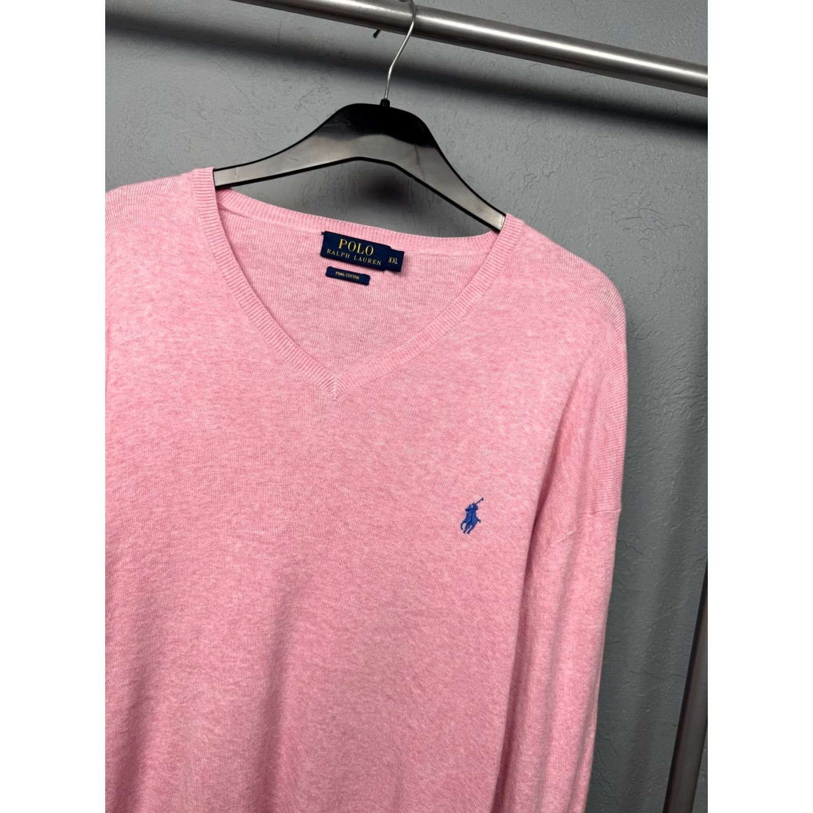 Polo Ralph Lauren Polo Ralph Lauren Mens V-neck Sweater XXL Pullover Cotton Pink Logo Size US XXL / EU 58 / 5 - 2 Thumbnail
