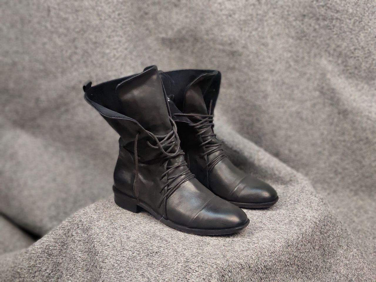 image of Annette Gortz x Avant Garde Annette Görtz German Black Leather Lace-Up Shoes Boots, Women's (Size 1