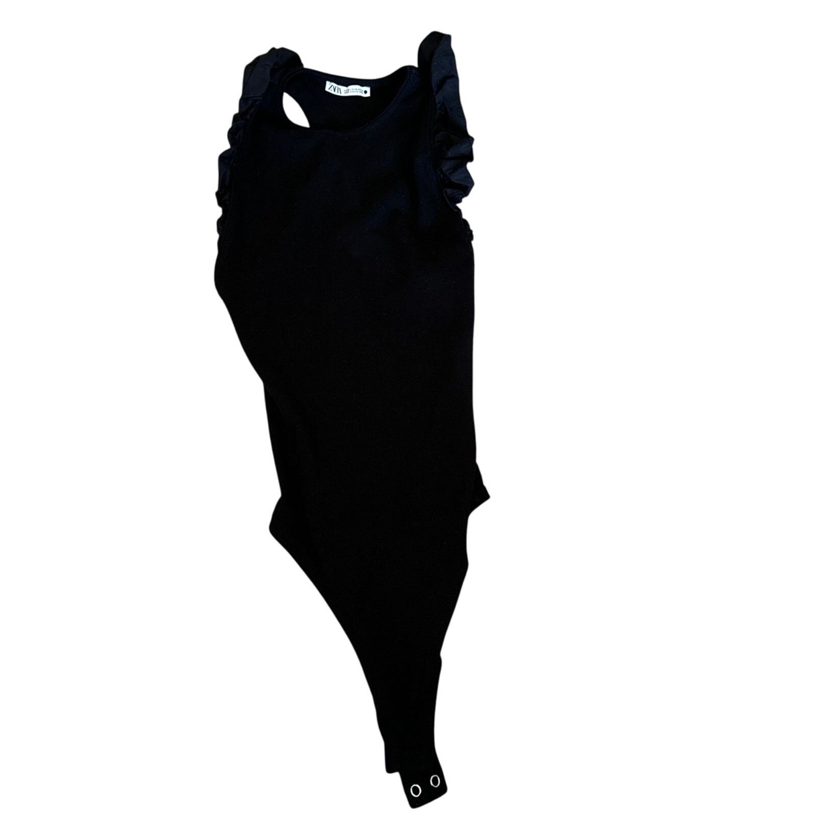 Zara Zara Ribbed Bodysuit Ruffle Sleeves - Size M - Black - (EUC) Size L / US 10 / IT 46 - 1 Thumbnail