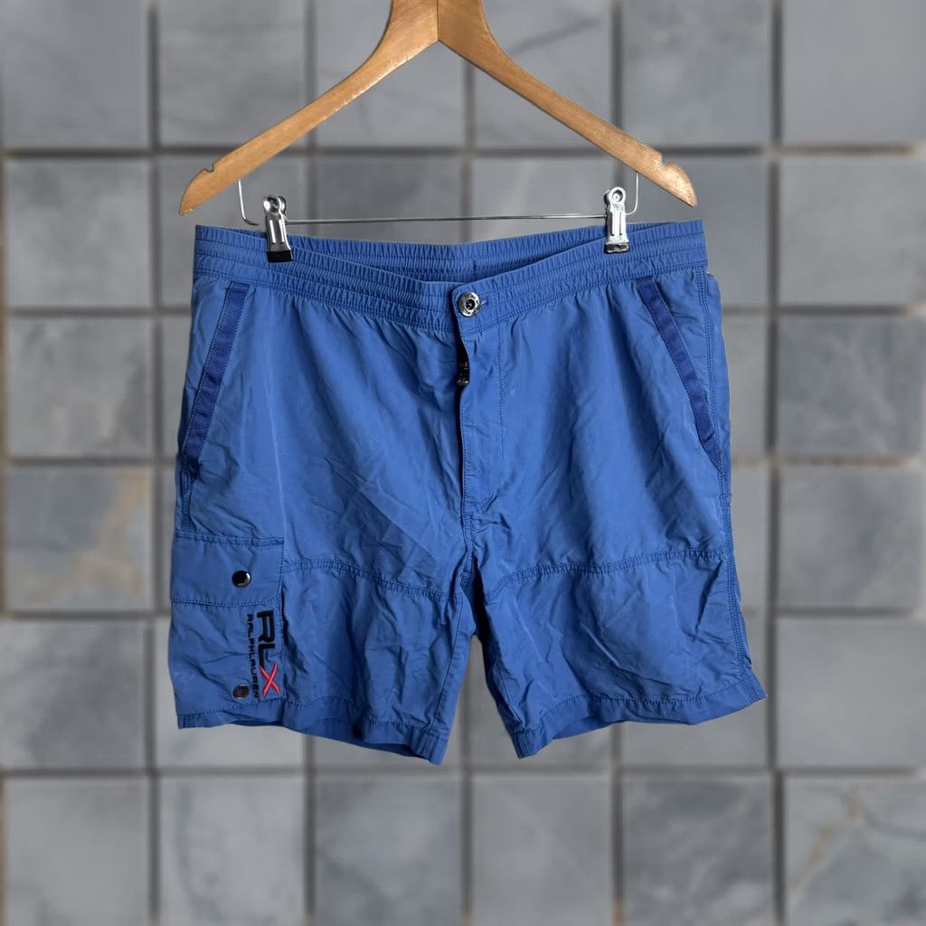 RLX Ralph Lauren RLX Ralph Lauren Mens Large Blue Swim Shorts Elastic Waist Cargo Pockets Trunks Size US 33 - 1 Thumbnail