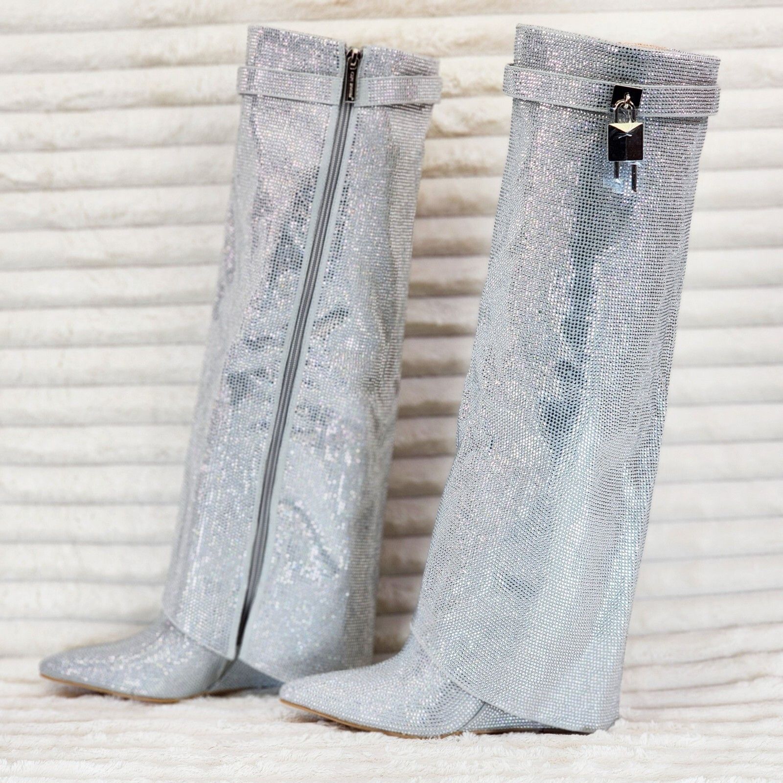 Other Super Sparkle Rhinestone Sharky Skirted Fold Over Wedge Heel Size US 8 / IT 38 - 9 Thumbnail