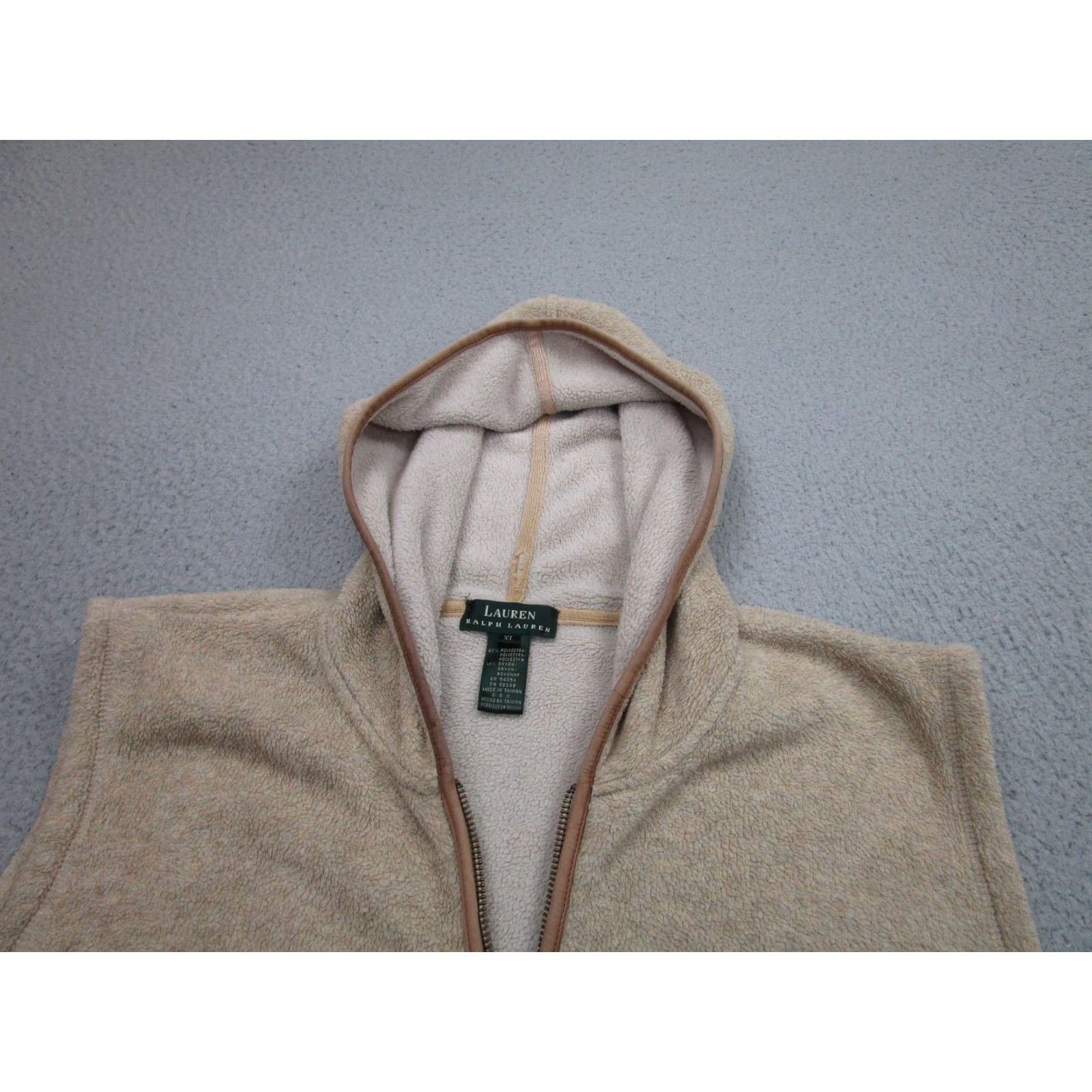 Ralph Lauren Lauren Ralph Lauren Vest Womens XLT Tall Beige Fleece Hooded Full Zip Pockets Size XL / US 12-14 / IT 48-50 - 2 Thumbnail