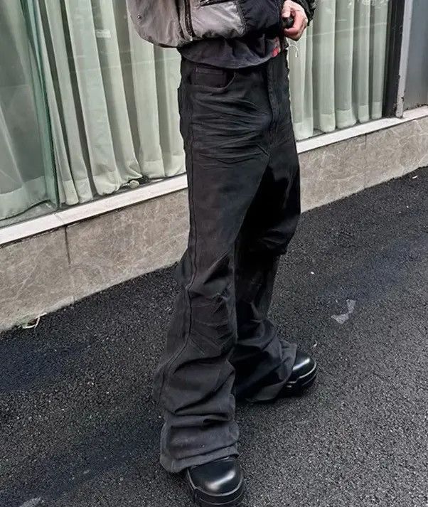 Wax Leather Baggy Flare Pants