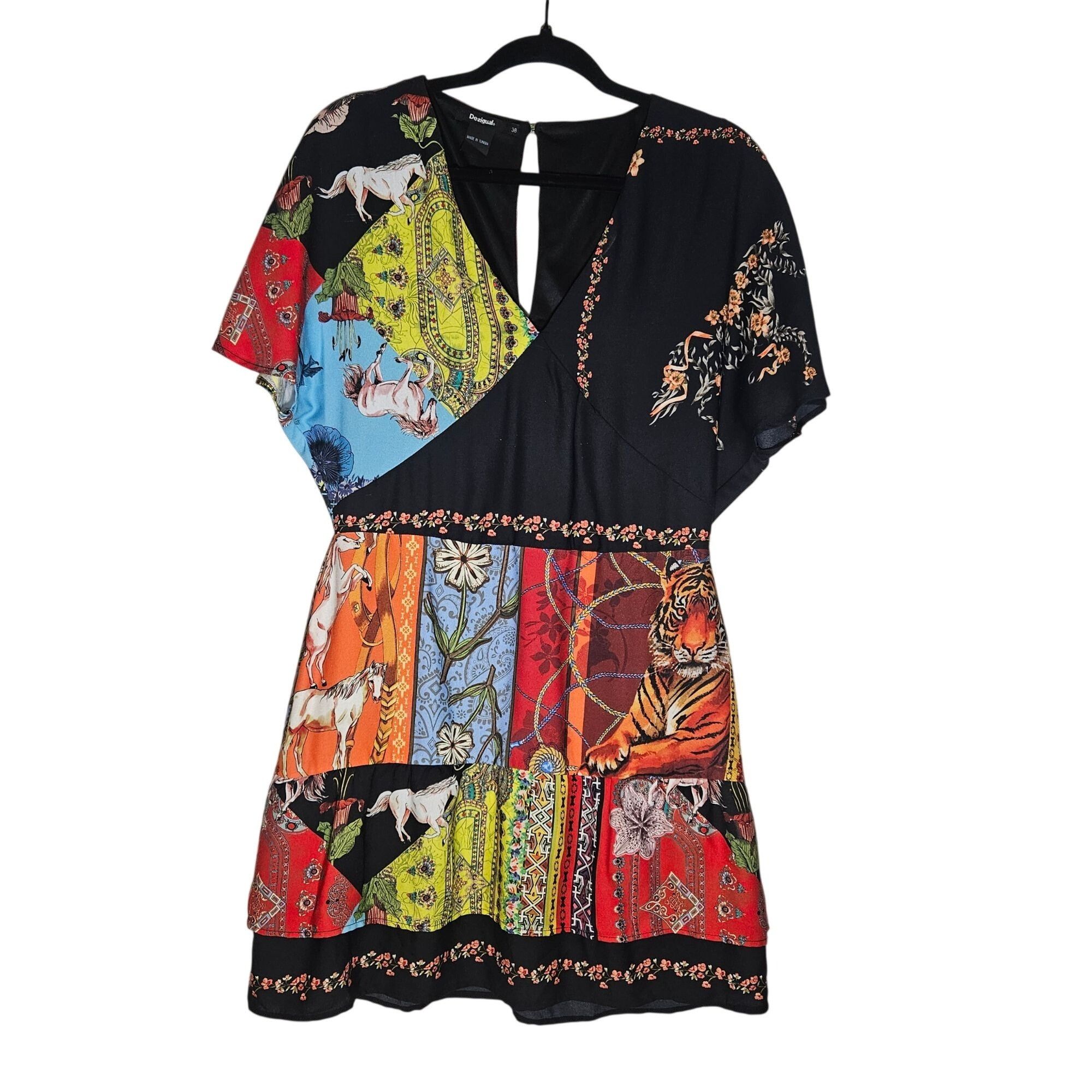 Desigual Desigual Women Patchwork Dress Small Multicolor Tiger Print Size S / US 4 / IT 40 - 2 Thumbnail