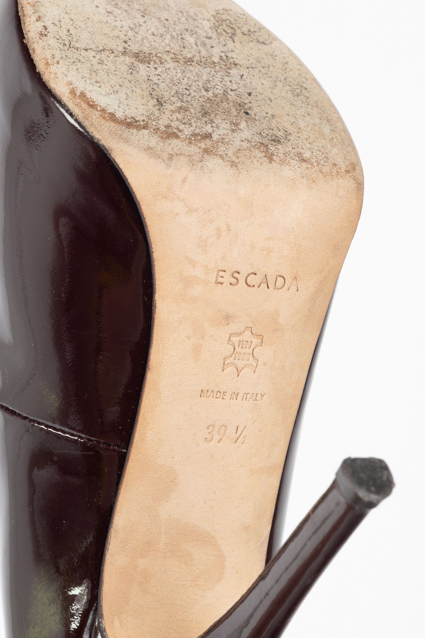 Escada Escada Burgundy Patent-Leather Pointed-Toe Platform Pumps Size US 9 / IT 39 - 5 Thumbnail