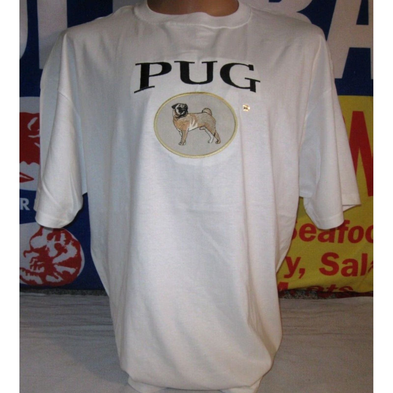 Gildan PUG DOG Lover GR8 Dogs T Shirt MEN'S Large Adult Sewn Embroidered Pug Theme White Cotton Gildan T-Shirt Size US XXL / EU 58 / 5 - 2 Thumbnail