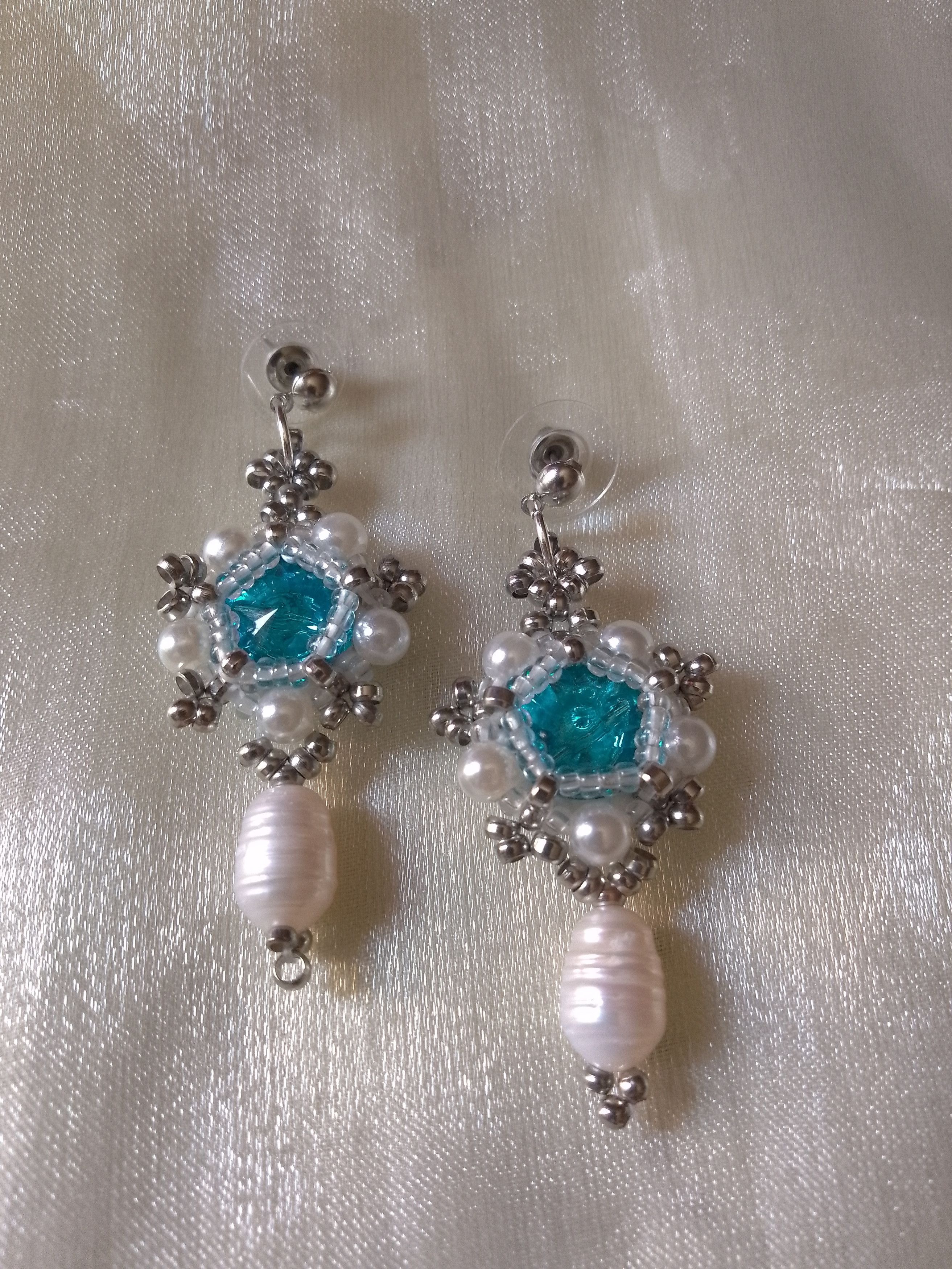 Handmade Earrings vintage style freshwater pearls blue zirconia Size ONE SIZE - 5 Thumbnail