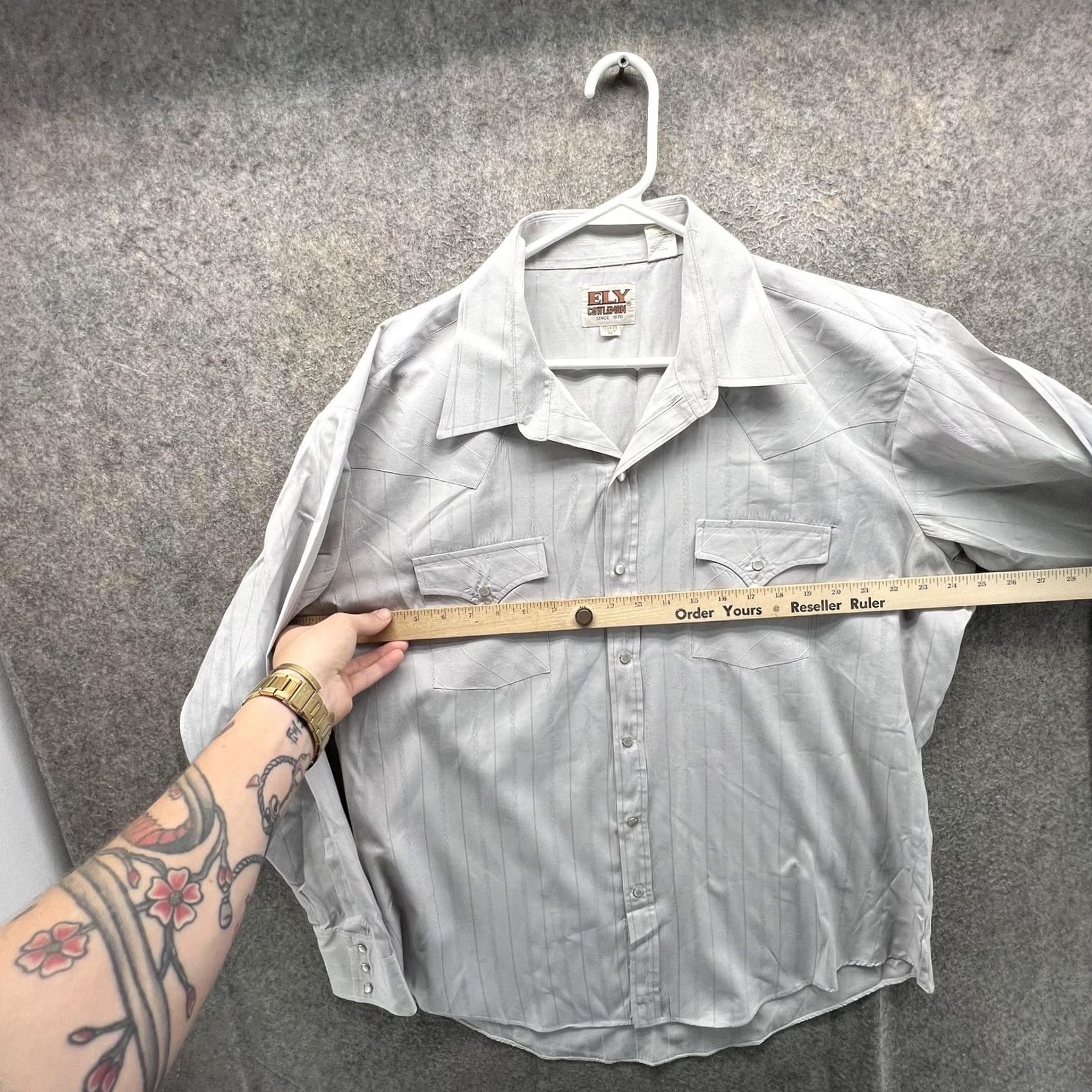 Vintage Ely Cattleman Shirt Mens XL Gray Stripe Long Sleeve Western Snap Front Cowboys Shirt Size US XL / EU 56 / 4 - 5 Thumbnail