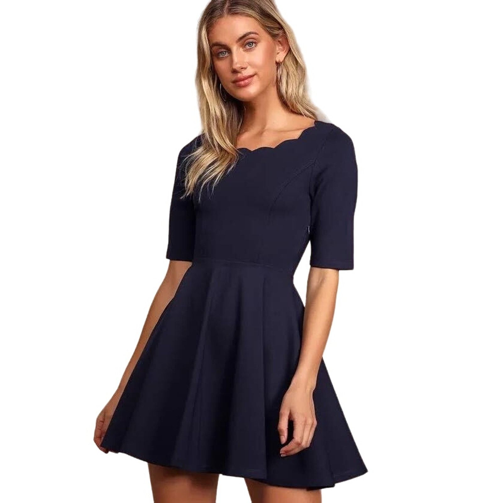 Other Lulus Women's Medium Tip The Scallops Navy Mini Dress Cute Size M / US 6-8 / IT 42-44 - 1 Thumbnail