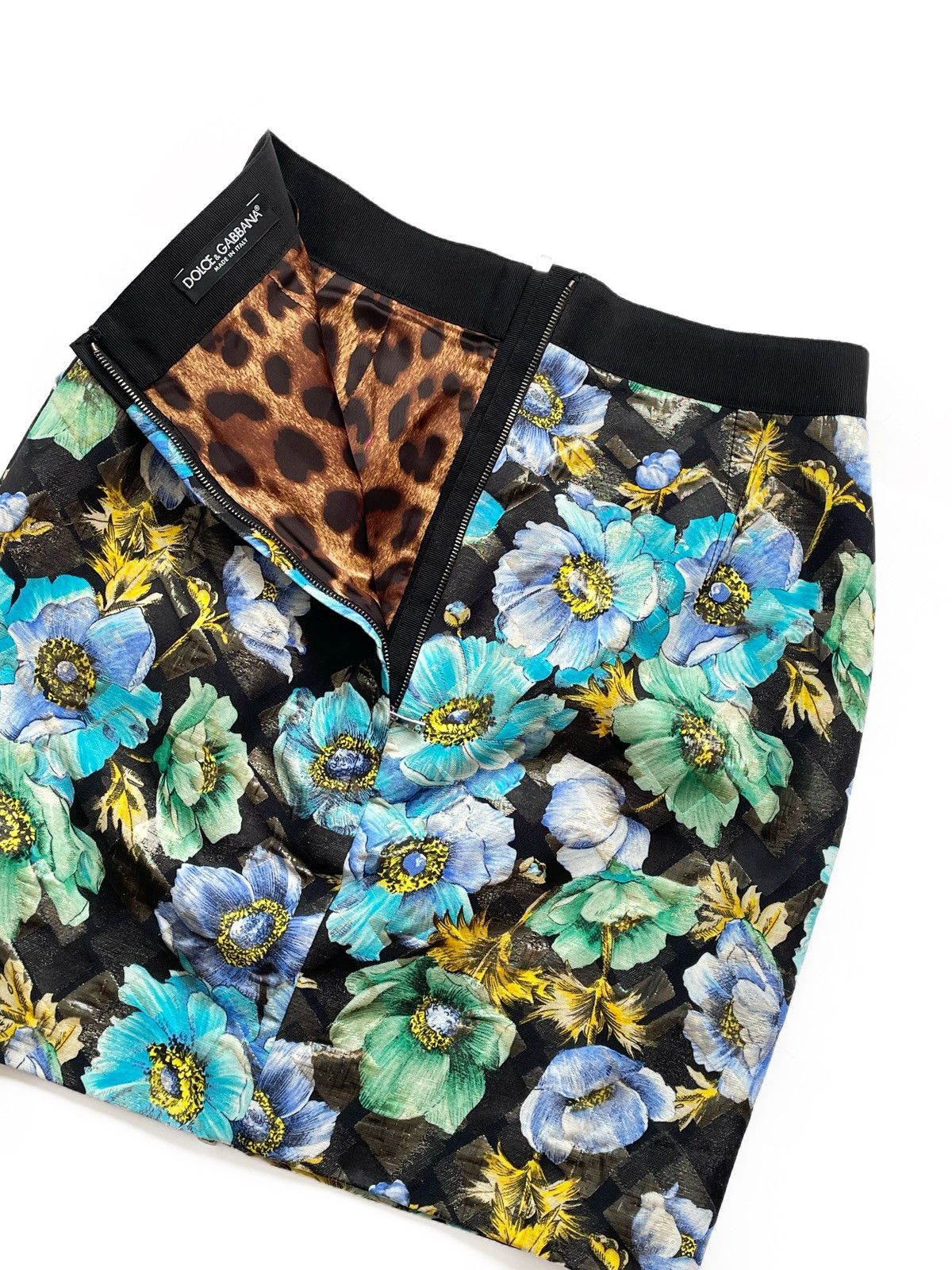Dolce & Gabbana Dolce & Gabbana Floral Jacquard Mini Skirt Blue Flower Zip Size 26" / US 2 / IT 38 - 6 Thumbnail