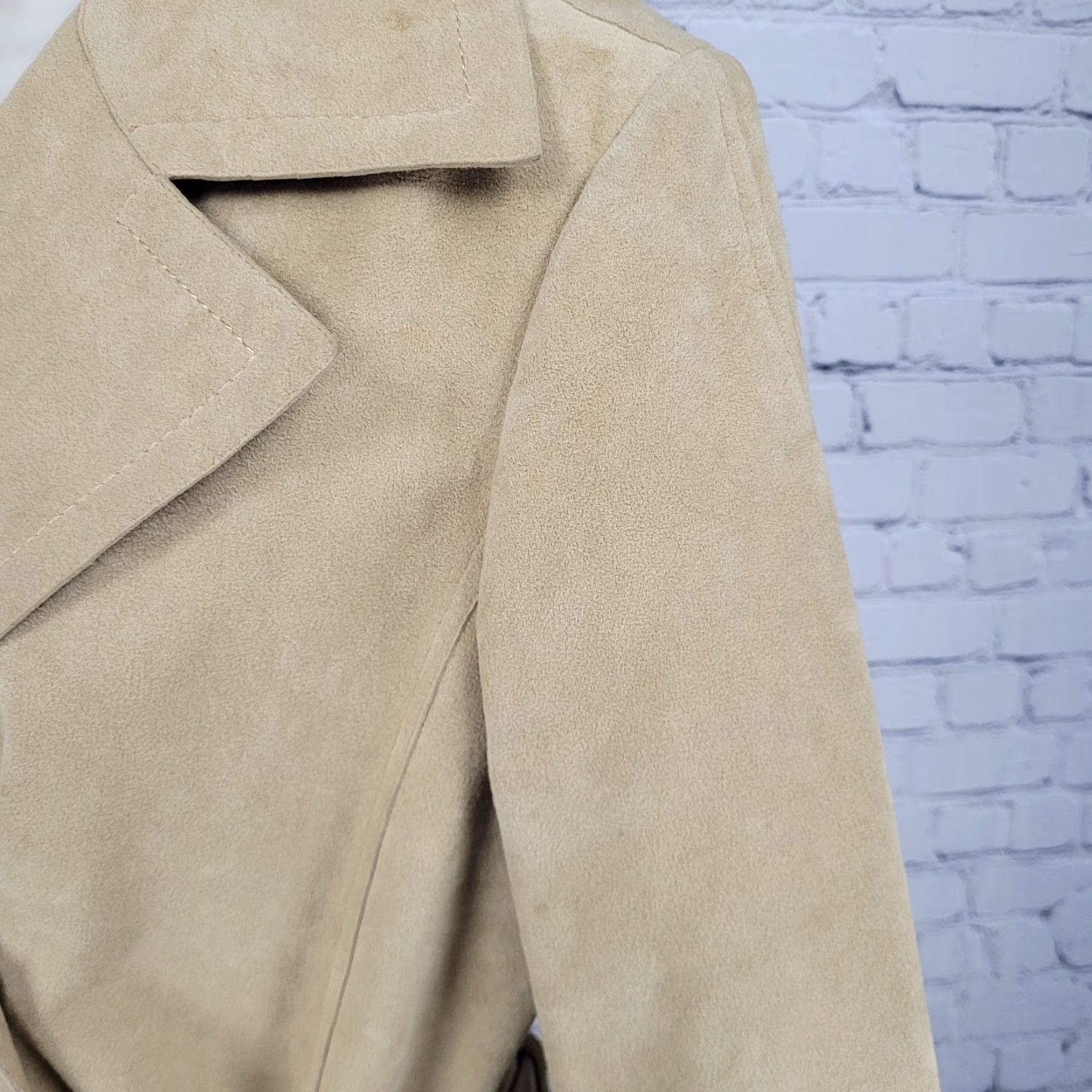 Vintage VTG Unbranded Tan Suede Like Double Breasted Belted Lined Coat - Long - US 12 - Women Size XL / US 12-14 / IT 48-50 - 6 Thumbnail