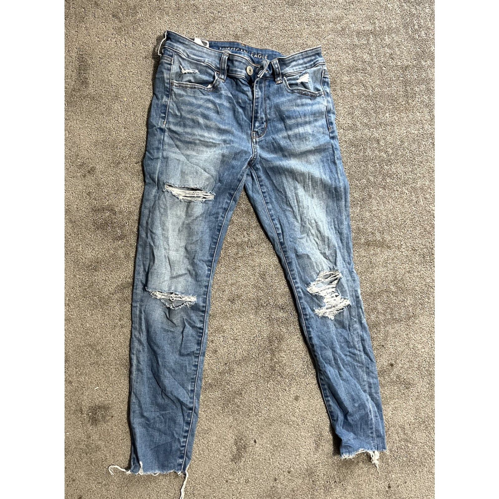 American Eagle Outfitters VINTAGE American Eagle Blue Next Level Stretch Hi-Rise Jegging Pants 6 Reg Distres Size 28" / US 6 / IT 42 - 3 Thumbnail