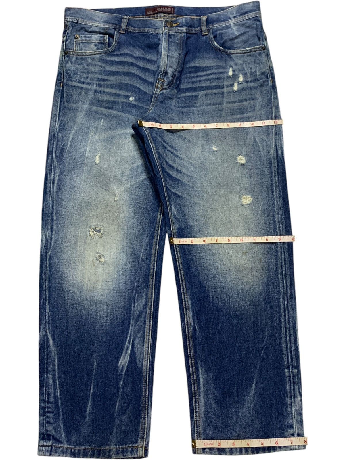 Zara Vintage Zara Man Selvedge Faded Wash Distressed Loose Jeans Size US 37 - 14 Thumbnail