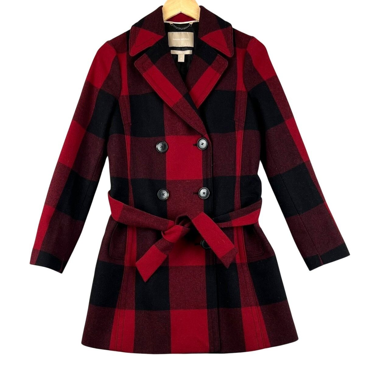 Banana Republic Banana Republic Buffalo Plaid Wool Coat Jacket XS Red Black Size XS / US 0-2 / IT 36-38 - 1 Thumbnail